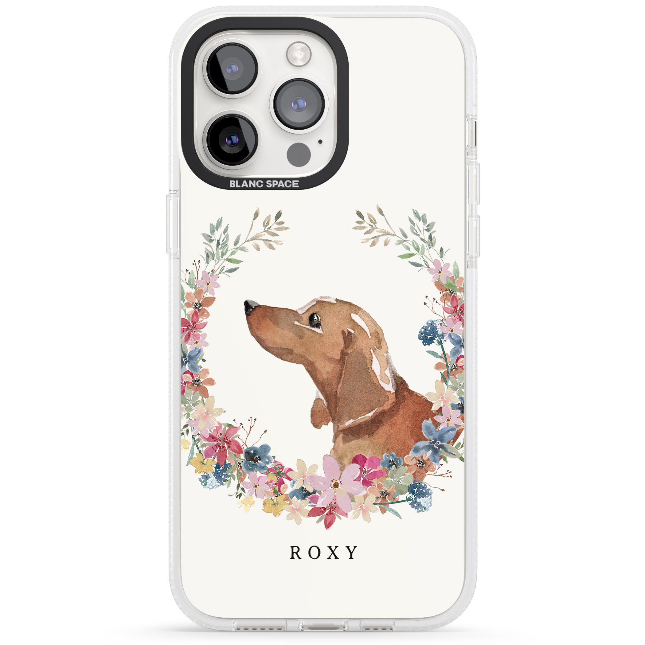 Personalised Tan Dachshund - Watercolour Dog Portrait iPhone 15 Pro Max / 15 Pro / 14 Pro Max / 14 Pro / 13 Pro Clear Case Impact Air - Blanc Space