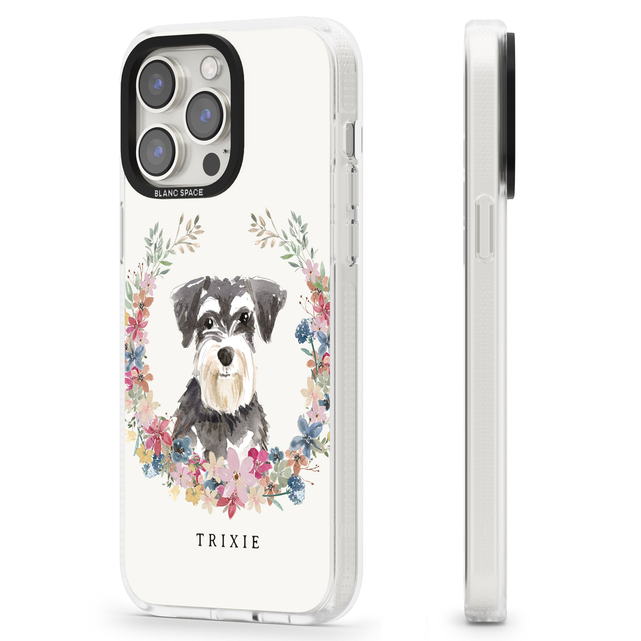 Personalised Miniature Schnauzer - Watercolour Dog Portrait iPhone 15 Pro Max / 15 Pro / 14 Pro Max / 14 Pro / 13 Pro Clear Case Impact Air - Blanc Space