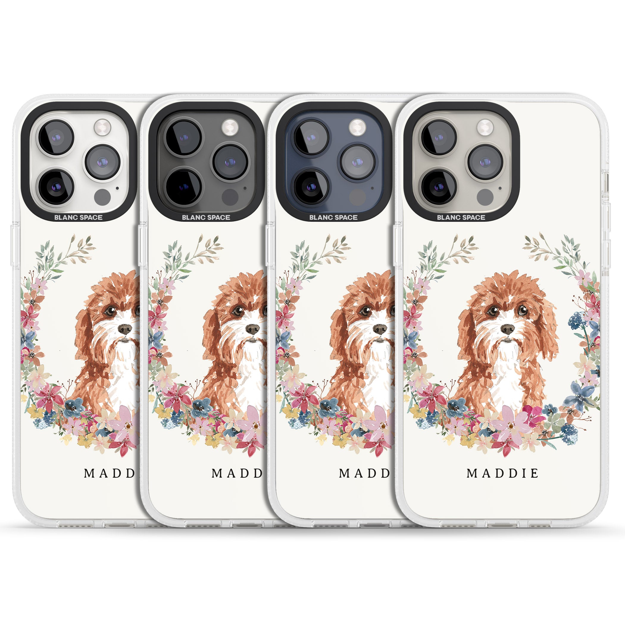 Personalised Cavapoo - Watercolour Dog Portrait iPhone 15 Pro Max / 15 Pro / 14 Pro Max / 14 Pro / 13 Pro Clear Case Impact Air - Blanc Space