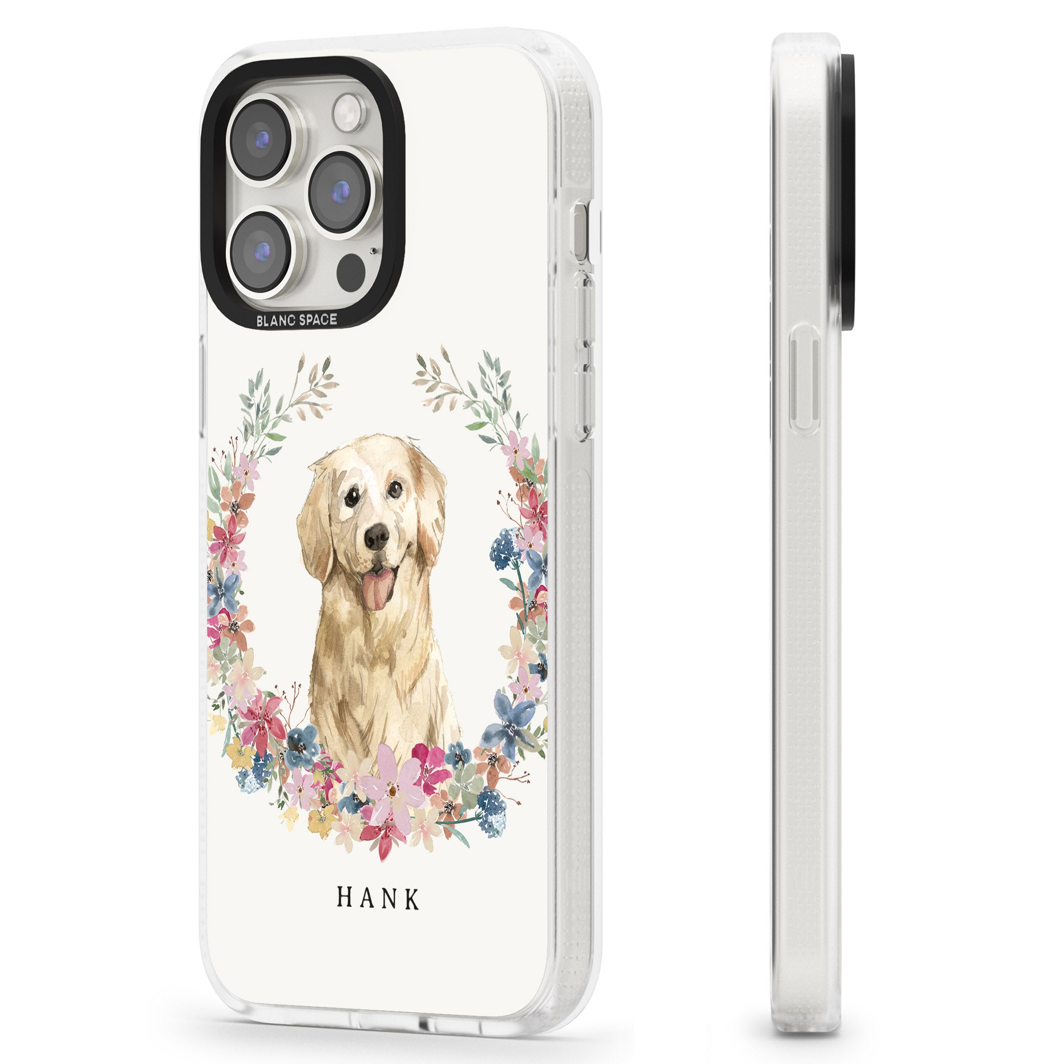 Personalised Golden Retriever - Watercolour Dog Portrait iPhone 15 Pro Max / 15 Pro / 14 Pro Max / 14 Pro / 13 Pro Clear Case Impact Air - Blanc Space