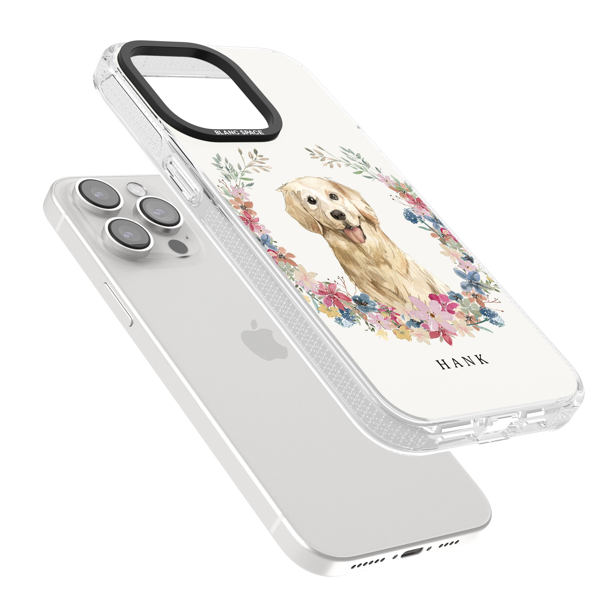 Personalised Golden Retriever - Watercolour Dog Portrait iPhone 15 Pro Max / 15 Pro / 14 Pro Max / 14 Pro / 13 Pro Clear Case Impact Air - Blanc Space