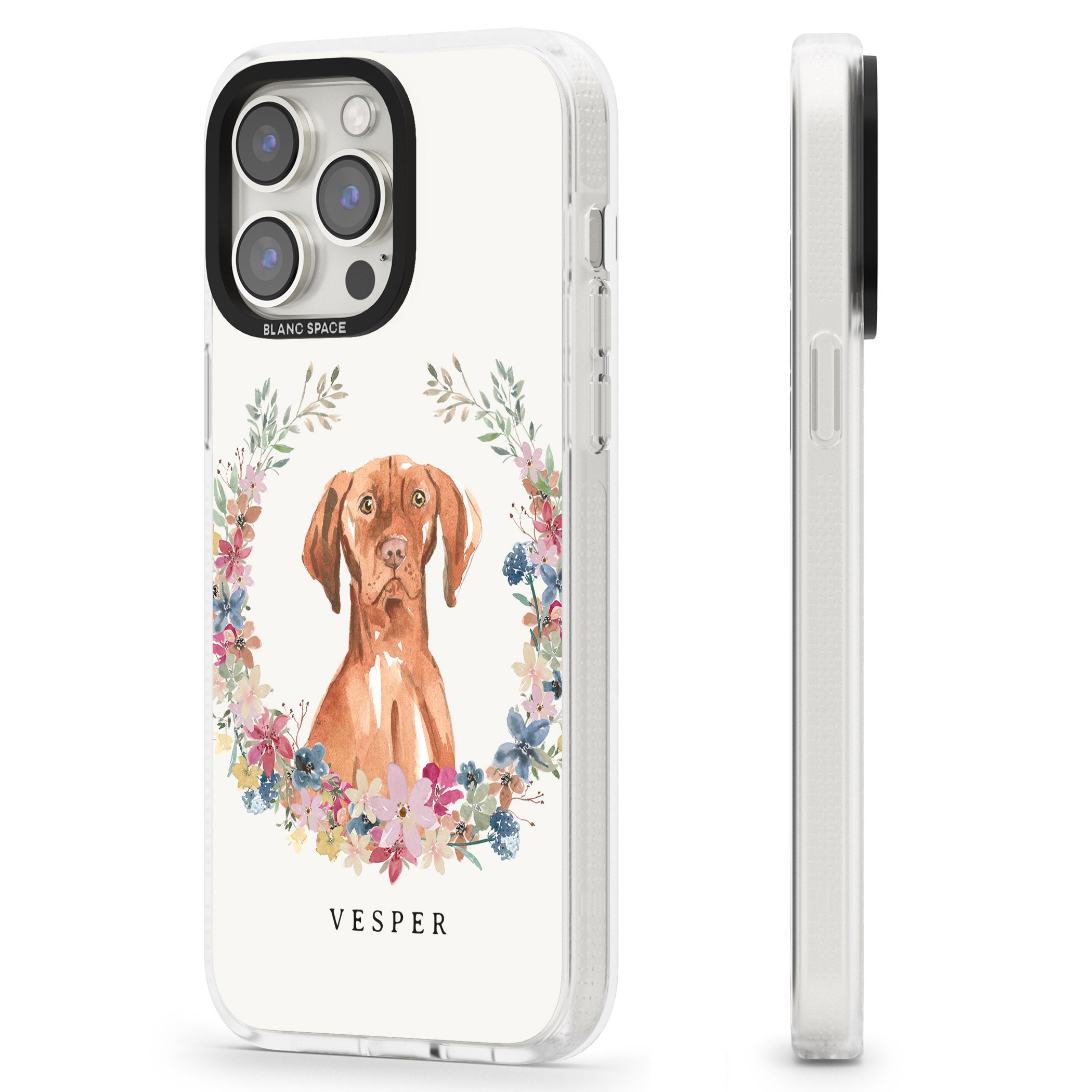 Personalised Hungarian Vizsla - Watercolour Dog Portrait iPhone 15 Pro Max / 15 Pro / 14 Pro Max / 14 Pro / 13 Pro Clear Case Impact Air - Blanc Space