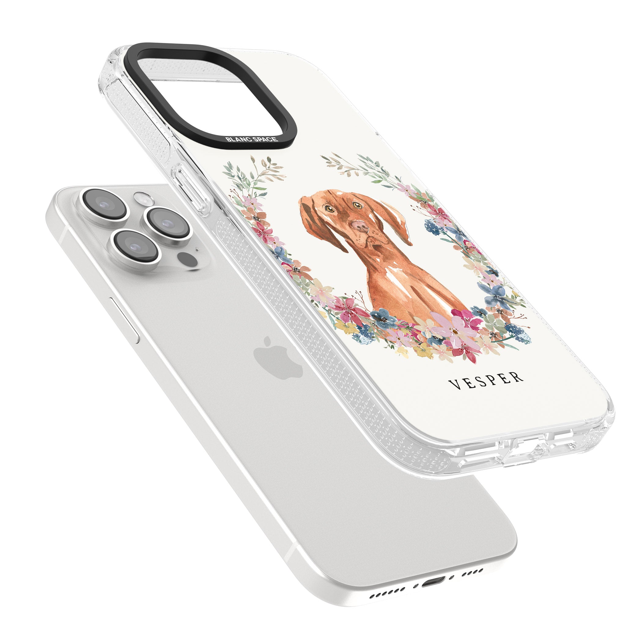 Personalised Hungarian Vizsla - Watercolour Dog Portrait iPhone 15 Pro Max / 15 Pro / 14 Pro Max / 14 Pro / 13 Pro Clear Case Impact Air - Blanc Space