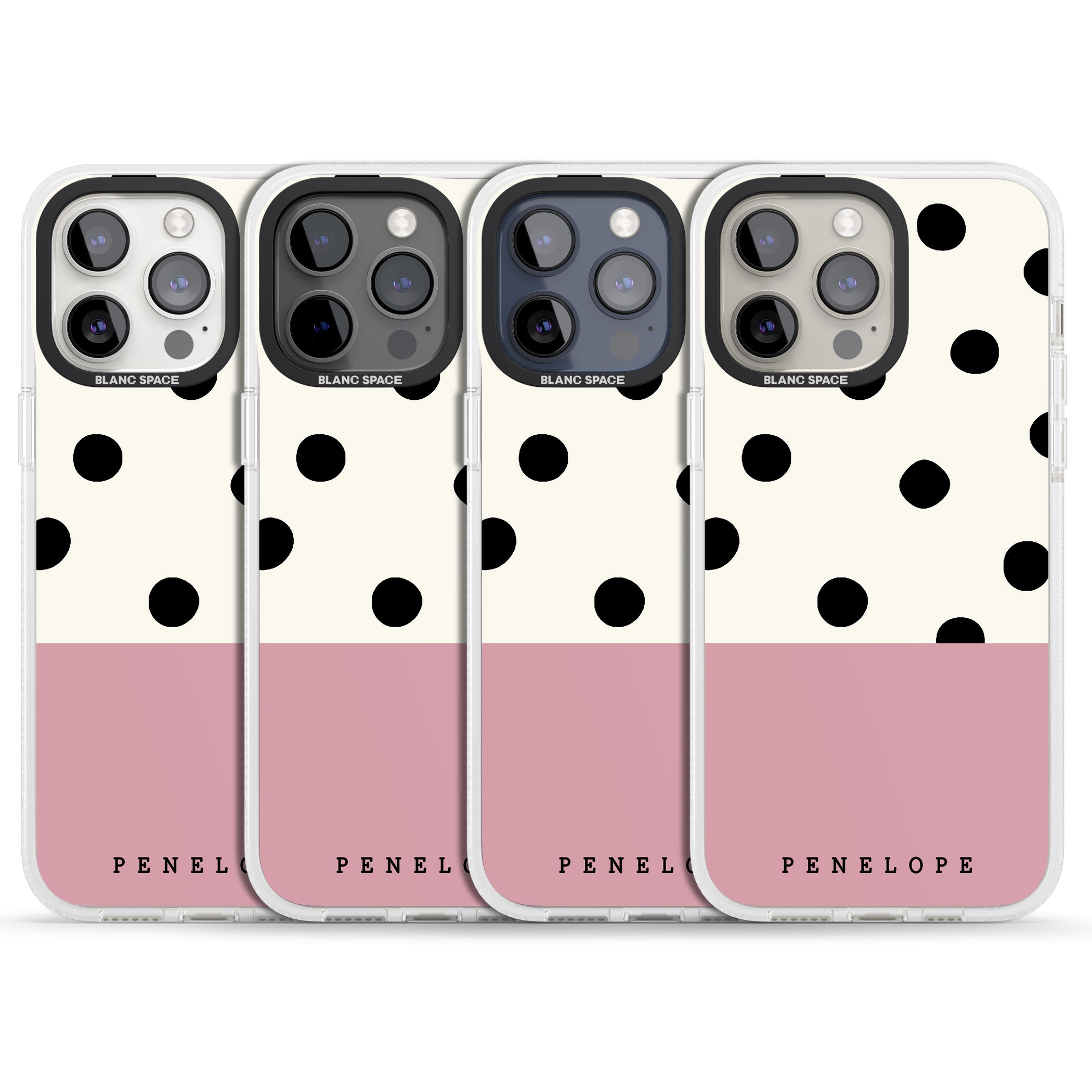 Personalised Pink Border Polka Dot iPhone 15 Pro Max / 15 Pro / 14 Pro Max / 14 Pro / 13 Pro Clear Case Impact Air - Blanc Space
