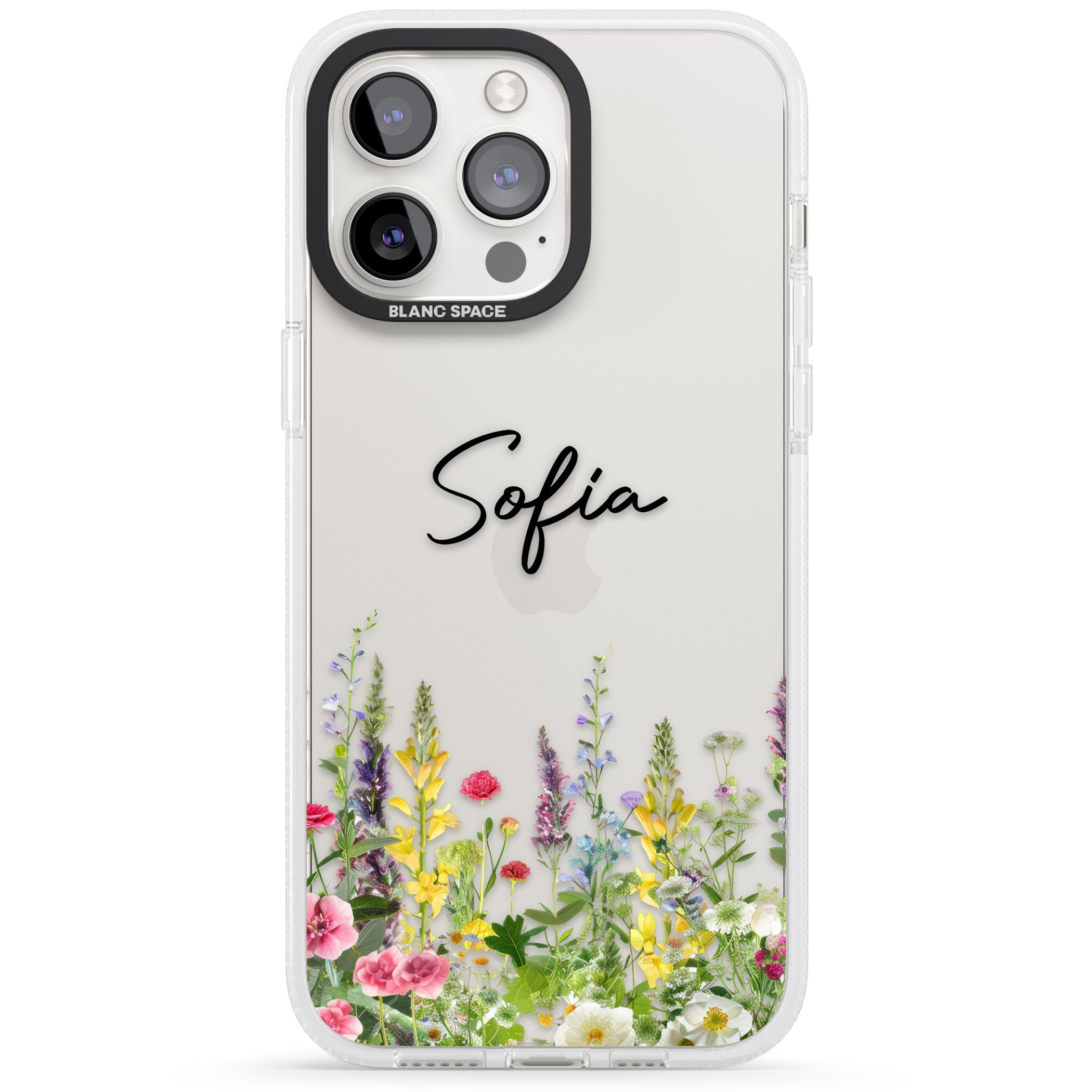 Personalised Garden Wildfowers iPhone 15 Pro Max / 15 Pro / 14 Pro Max / 14 Pro / 13 Pro Clear Case Impact Air - Blanc Space