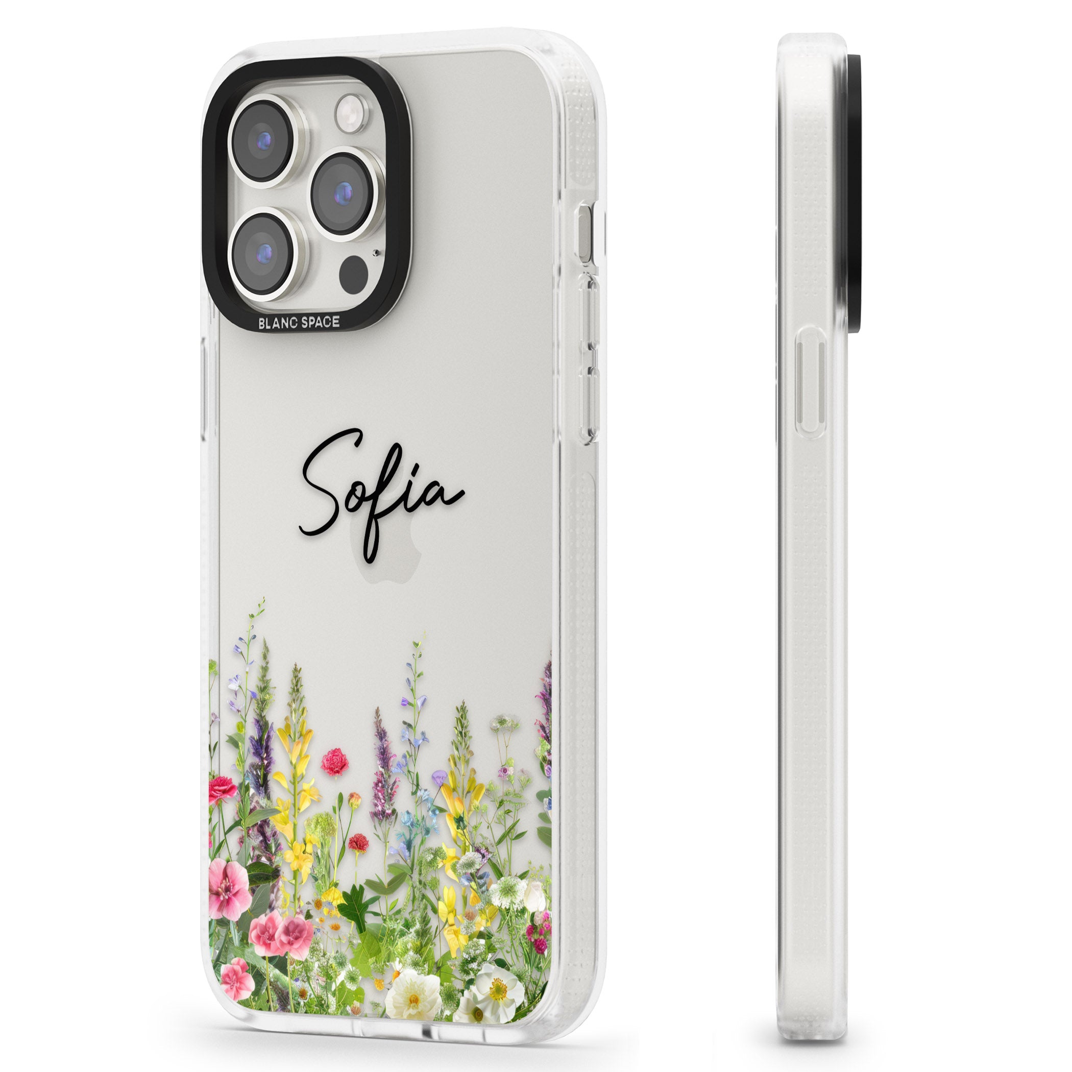 Personalised Garden Wildfowers iPhone 15 Pro Max / 15 Pro / 14 Pro Max / 14 Pro / 13 Pro Clear Case Impact Air - Blanc Space