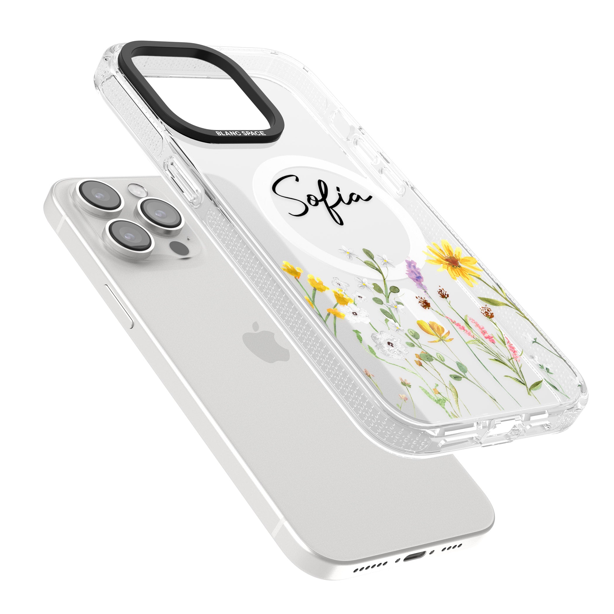 Personalised April Wildfowers iPhone 15 Pro Max / 15 Pro / 14 Pro Max / 14 Pro / 13 Pro Clear Case Impact Air - Blanc Space