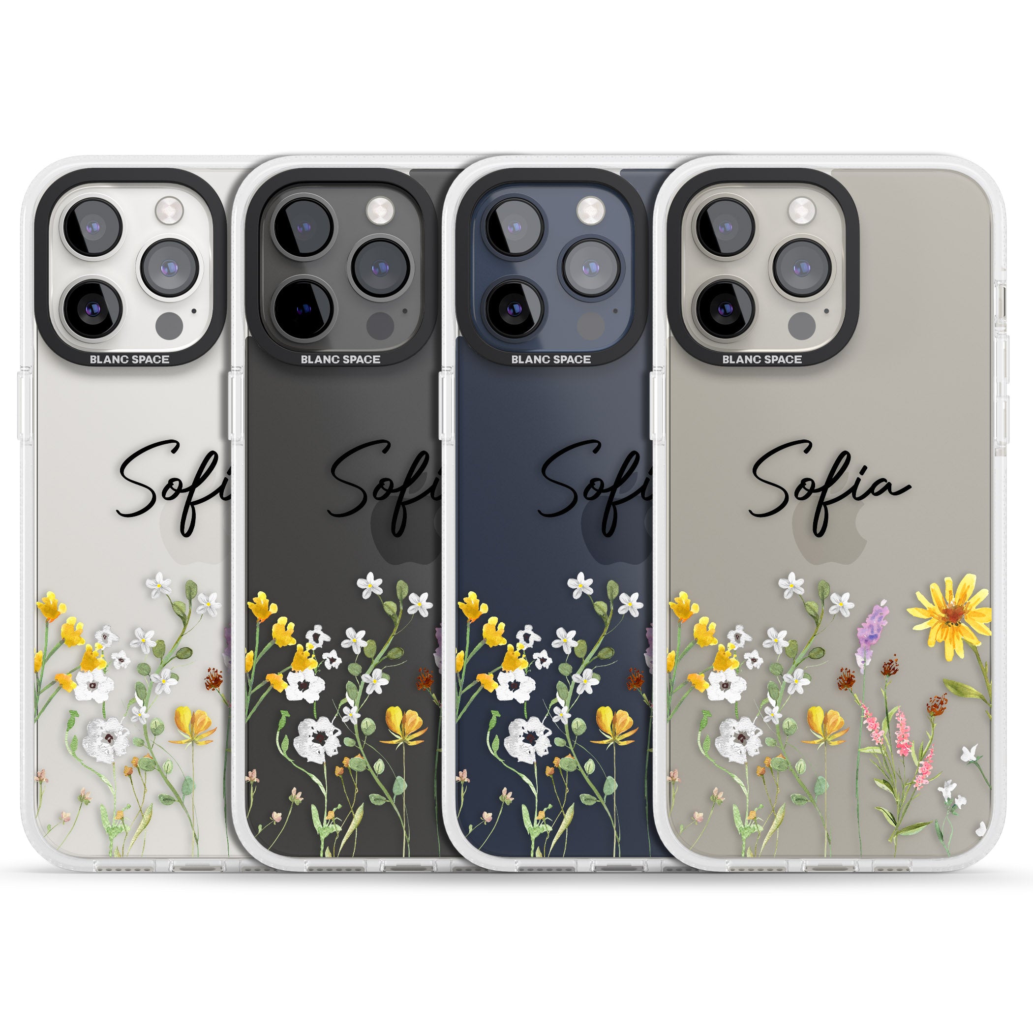 Personalised April Wildfowers iPhone 15 Pro Max / 15 Pro / 14 Pro Max / 14 Pro / 13 Pro Clear Case Impact Air - Blanc Space
