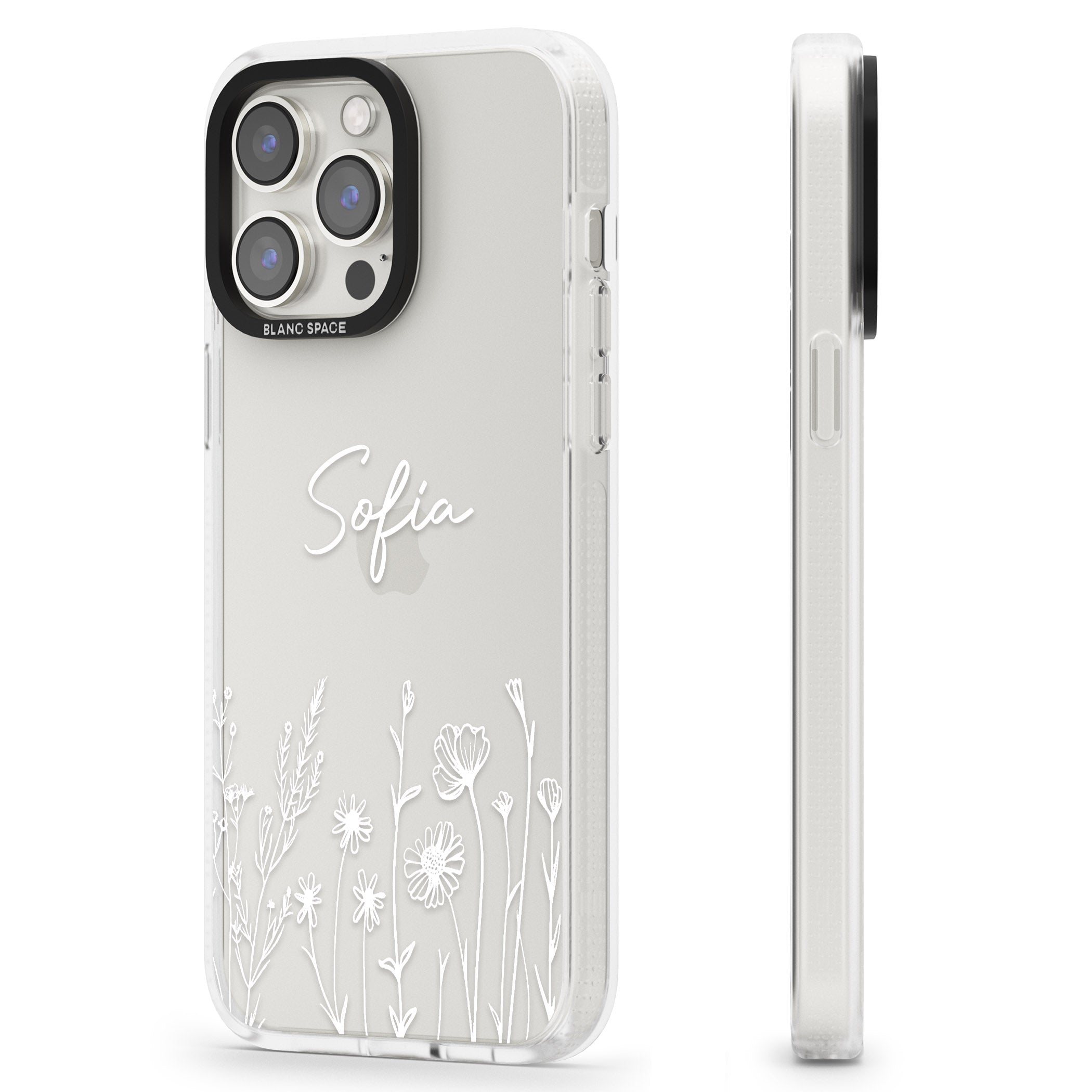 Personalised White Wildflowers iPhone 15 Pro Max / 15 Pro / 14 Pro Max / 14 Pro / 13 Pro Clear Case Impact Air - Blanc Space