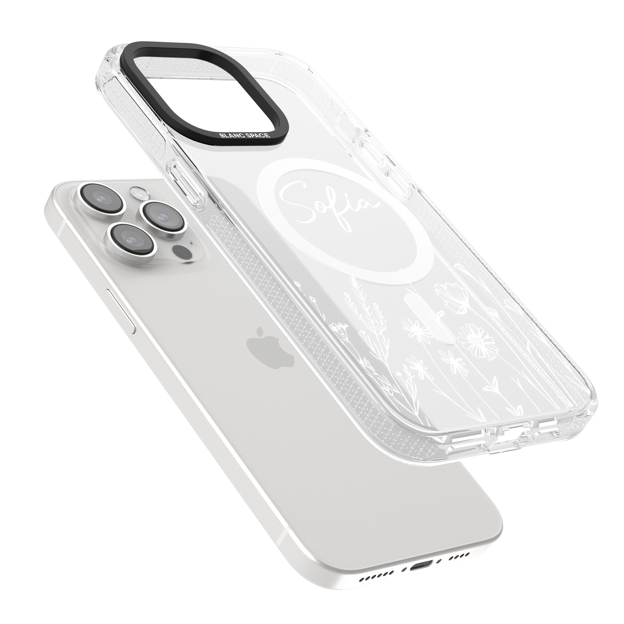 Personalised White Wildflowers iPhone 15 Pro Max / 15 Pro / 14 Pro Max / 14 Pro / 13 Pro Clear Case Impact Air - Blanc Space