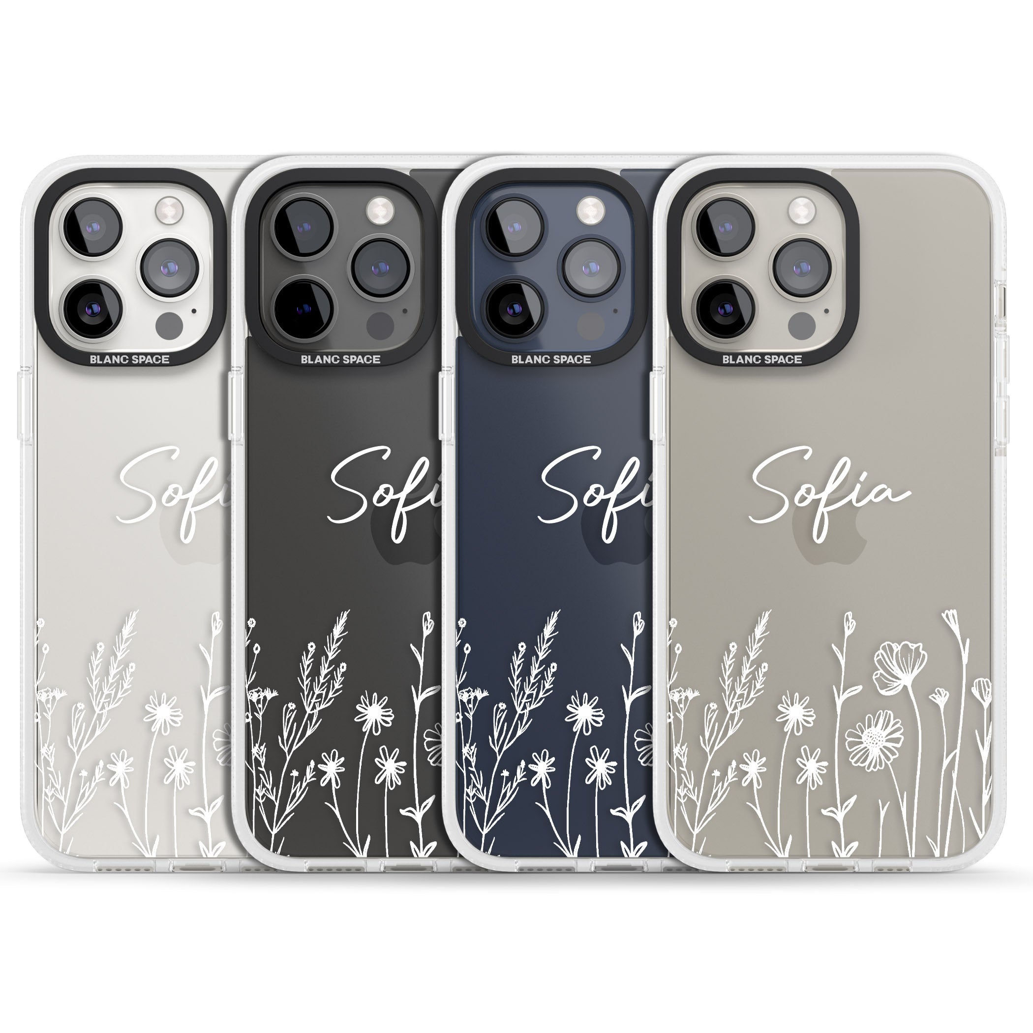 Personalised White Wildflowers iPhone 15 Pro Max / 15 Pro / 14 Pro Max / 14 Pro / 13 Pro Clear Case Impact Air - Blanc Space