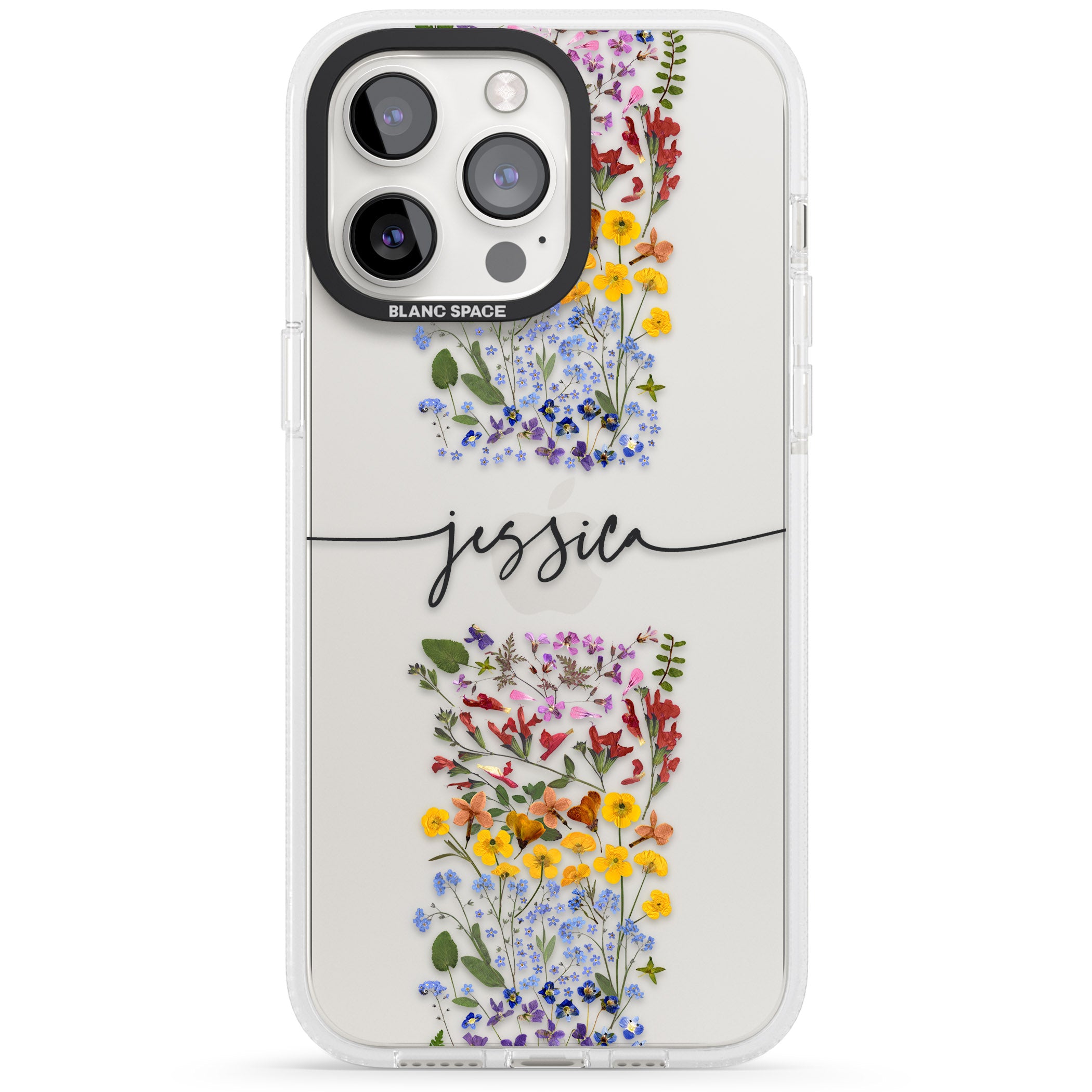 Personalised Wildflower Floral Stripe Personalised iPhone 15 Pro Max / 15 Pro / 14 Pro Max / 14 Pro / 13 Pro Clear Case Impact Air - Blanc Space