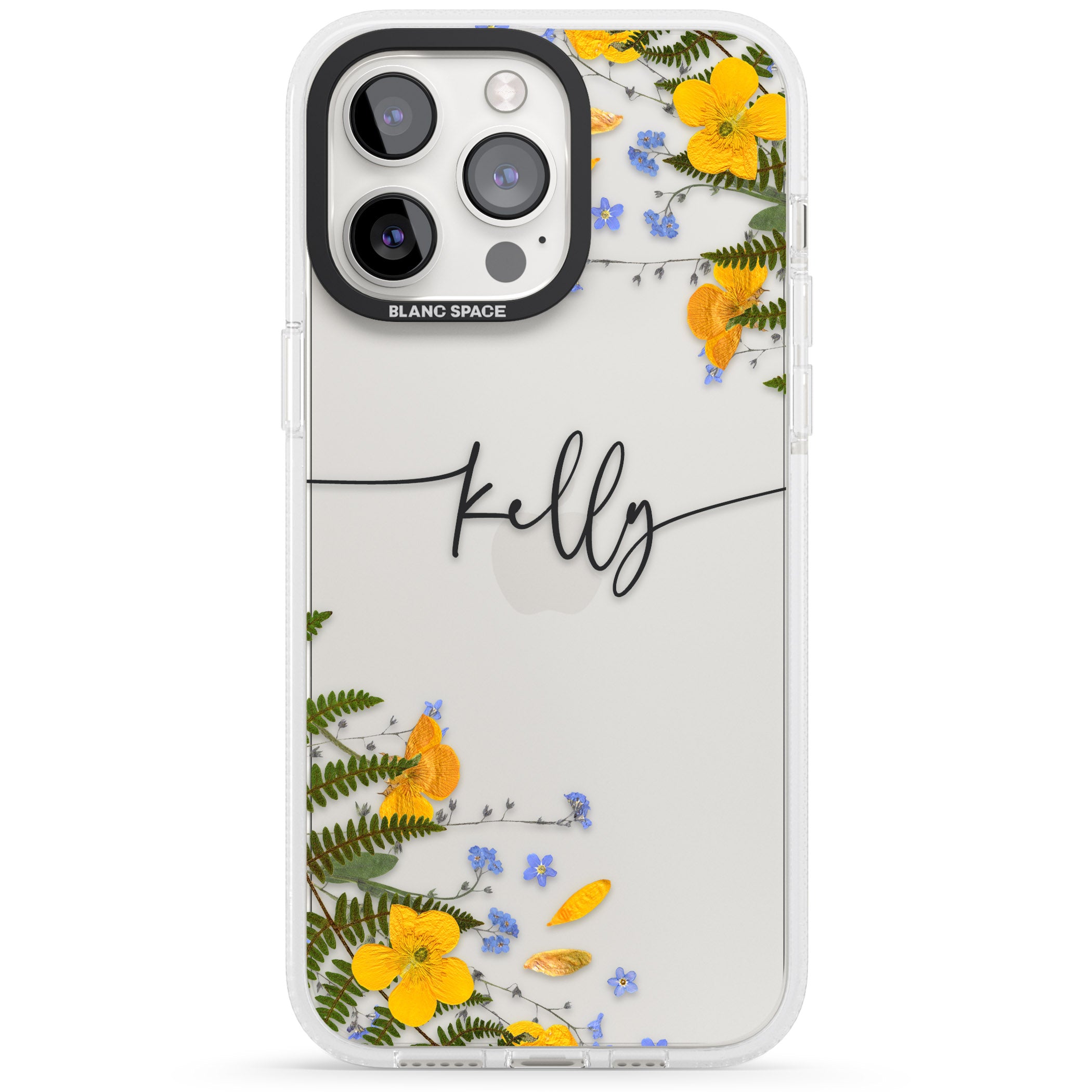 Personalised Ferns & Wildflowers iPhone 15 Pro Max / 15 Pro / 14 Pro Max / 14 Pro / 13 Pro Clear Case Impact Air - Blanc Space