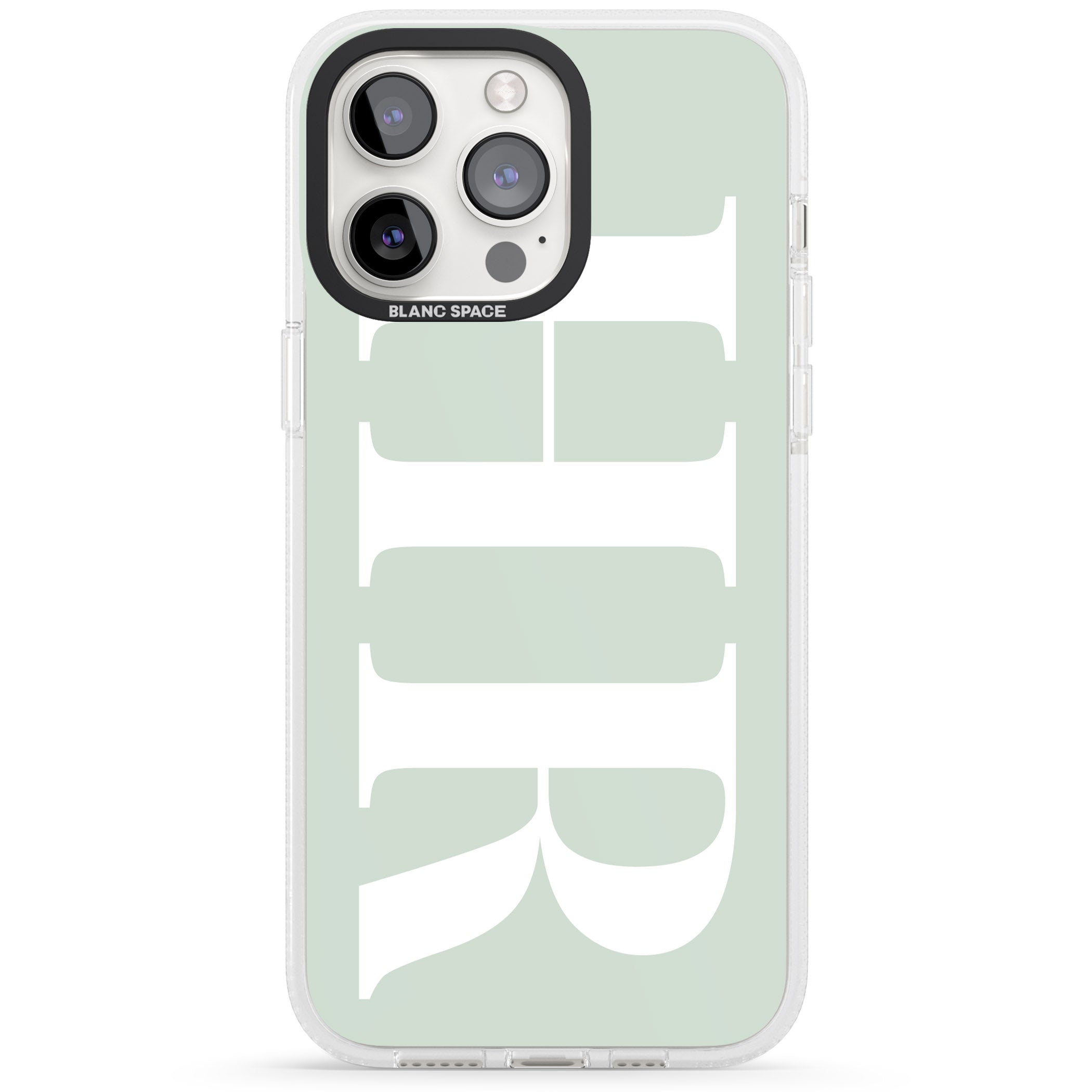Personalised White & Seafoam Green Personalised iPhone 15 Pro Max / 15 Pro / 14 Pro Max / 14 Pro / 13 Pro Clear Case Impact Air - Blanc Space