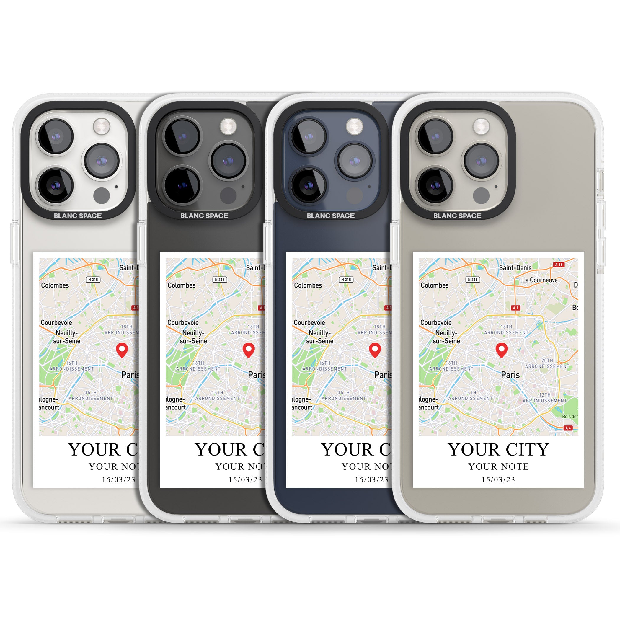 Personalised World Map iPhone 15 Pro Max / 15 Pro / 14 Pro Max / 14 Pro / 13 Pro Clear Case Impact Air - Blanc Space