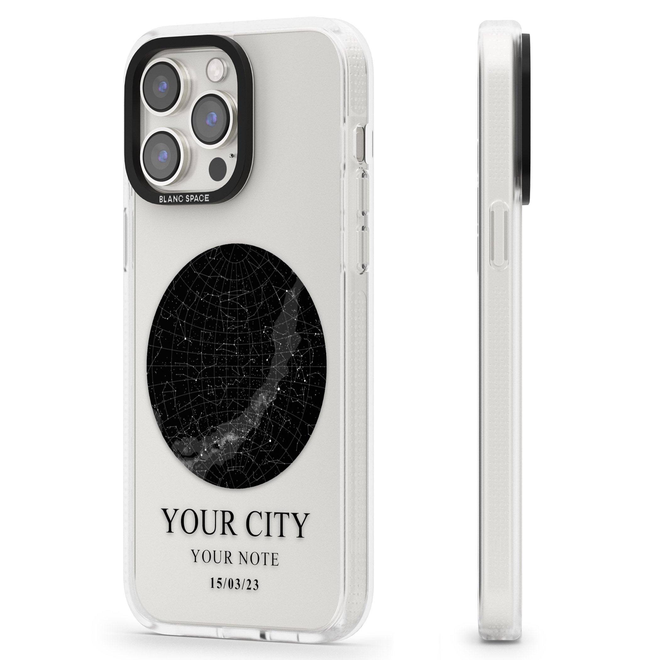 Personalised Star Map iPhone 15 Pro Max / 15 Pro / 14 Pro Max / 14 Pro / 13 Pro Clear Case Impact Air - Blanc Space