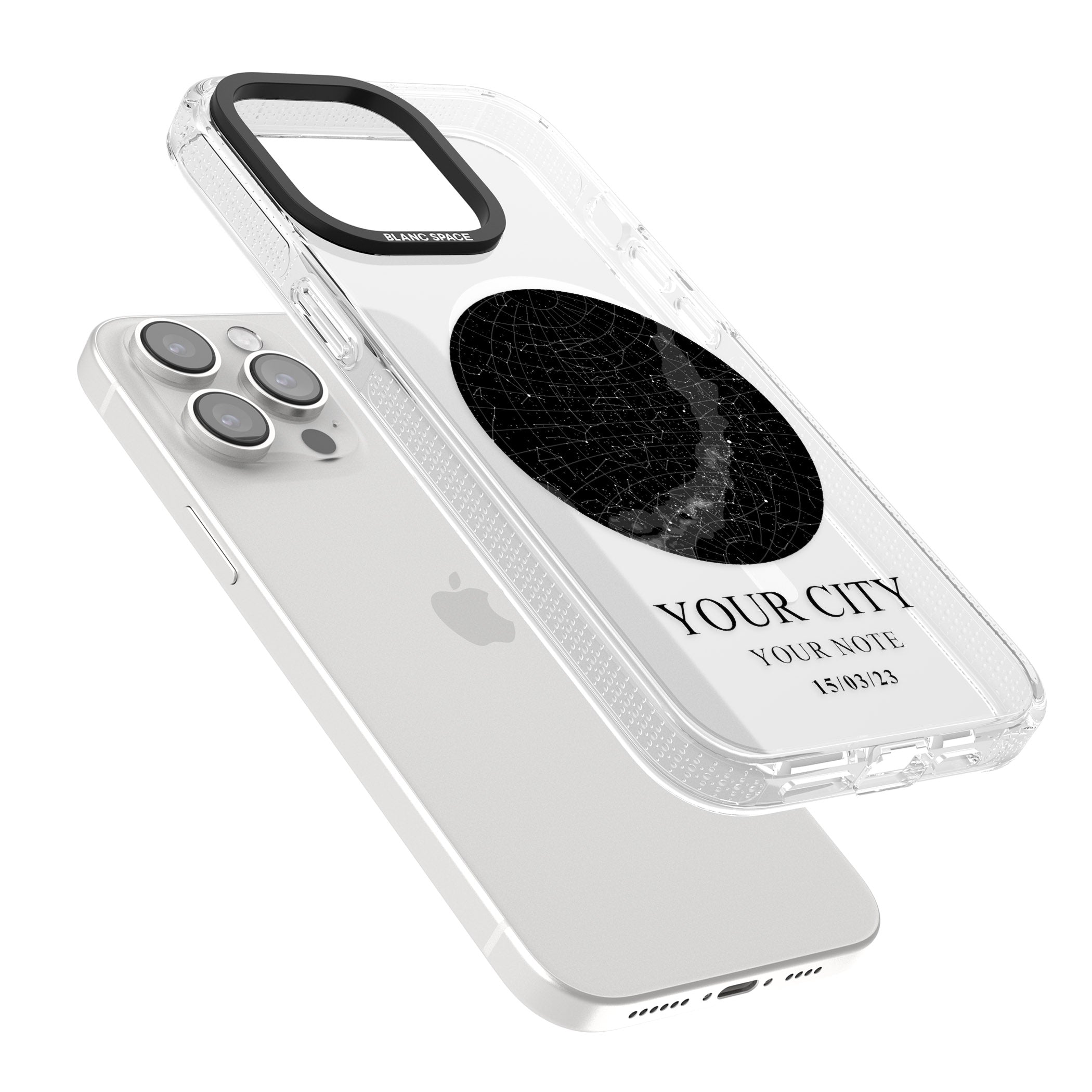 Personalised Star Map iPhone 15 Pro Max / 15 Pro / 14 Pro Max / 14 Pro / 13 Pro Clear Case Impact Air - Blanc Space