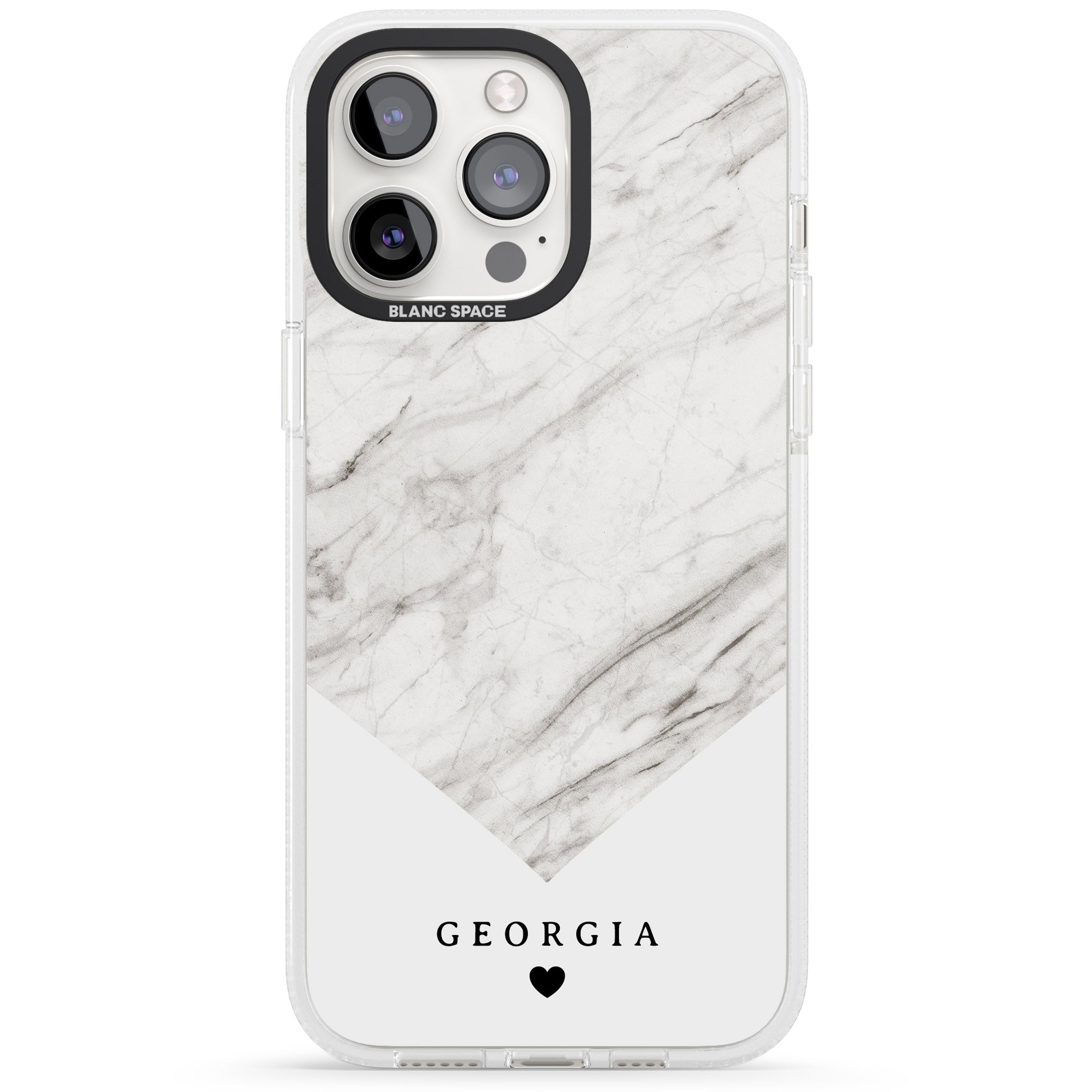 Personalised White Marble iPhone 15 Pro Max / 15 Pro / 14 Pro Max / 14 Pro / 13 Pro Clear Case Impact Air - Blanc Space