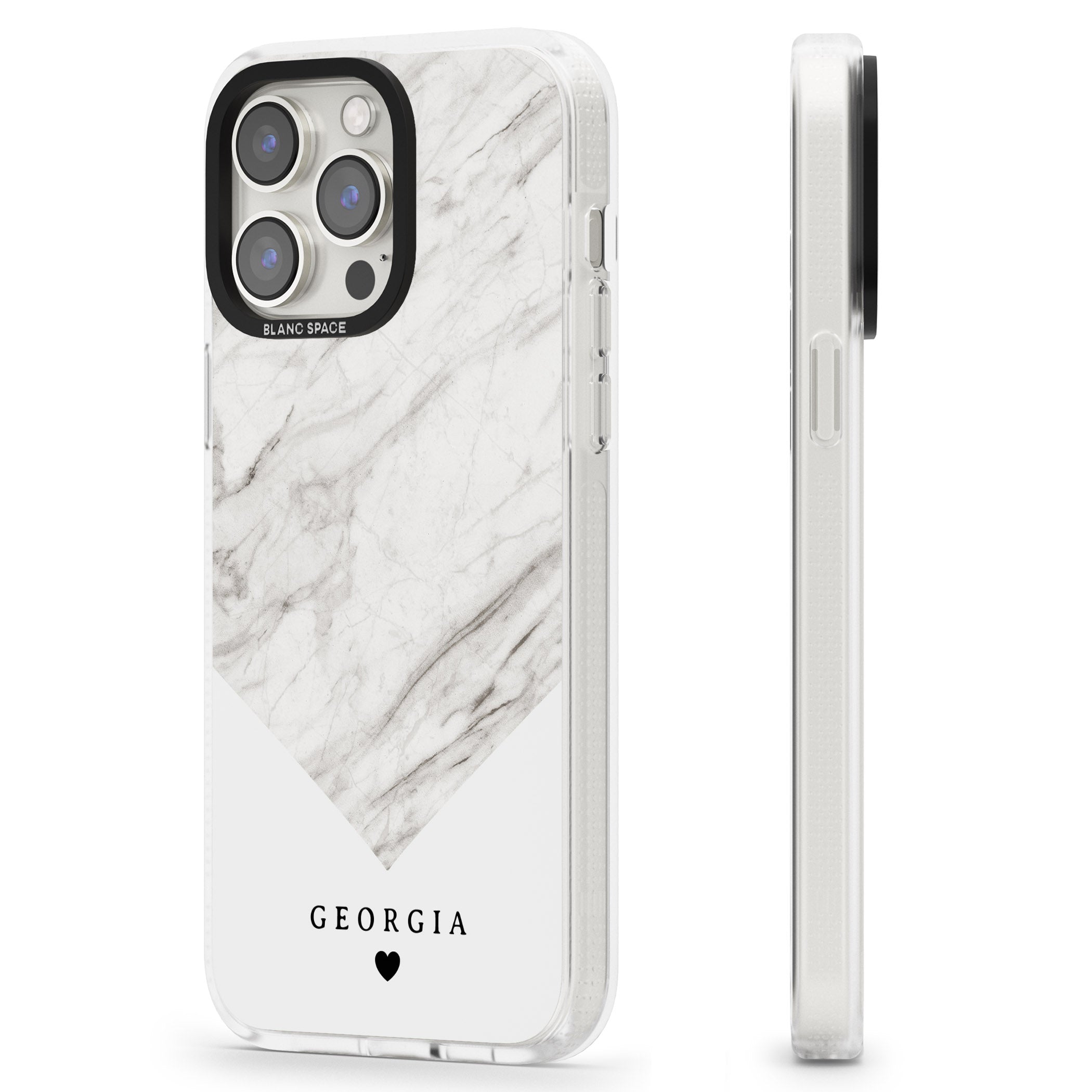 Personalised White Marble iPhone 15 Pro Max / 15 Pro / 14 Pro Max / 14 Pro / 13 Pro Clear Case Impact Air - Blanc Space