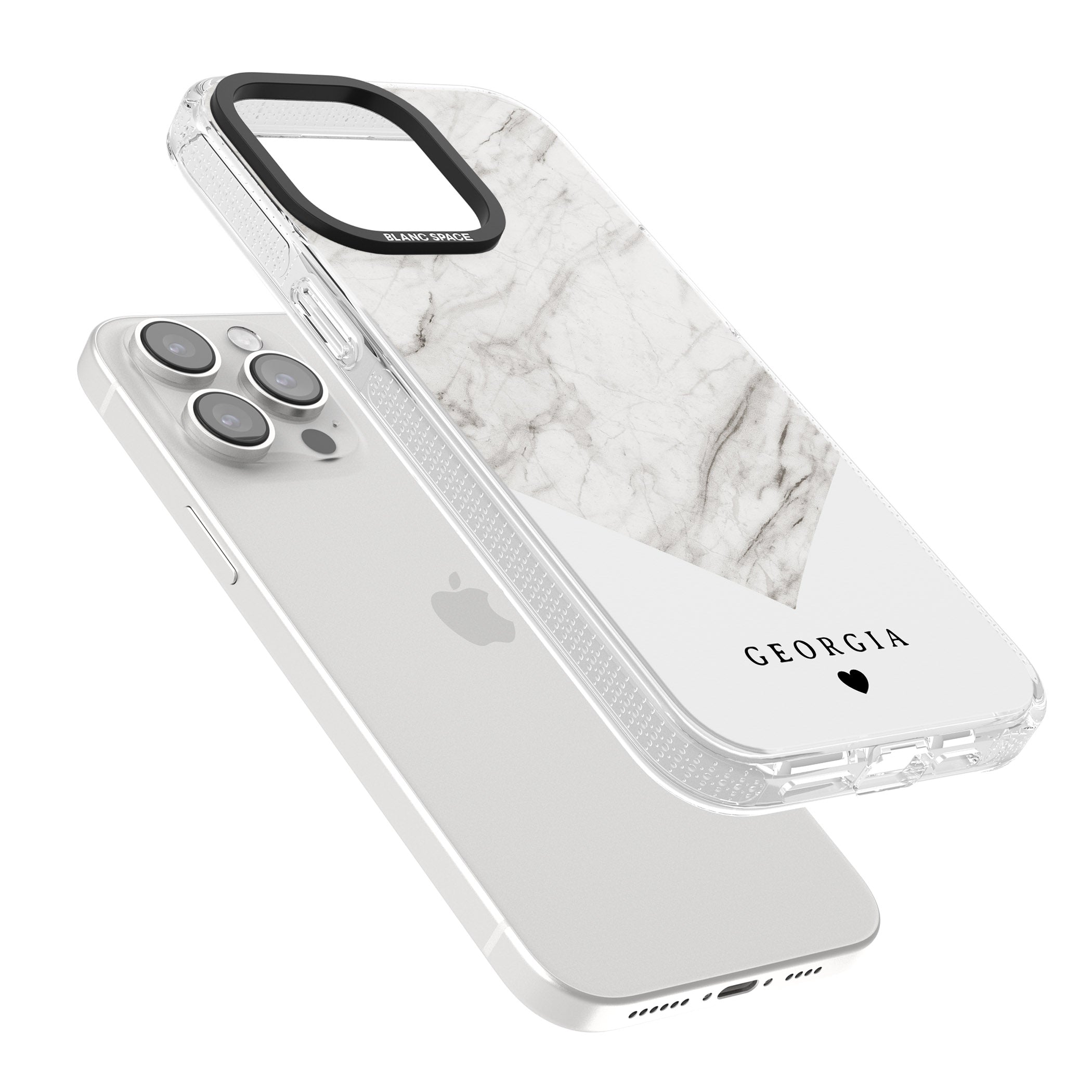 Personalised White Marble iPhone 15 Pro Max / 15 Pro / 14 Pro Max / 14 Pro / 13 Pro Clear Case Impact Air - Blanc Space