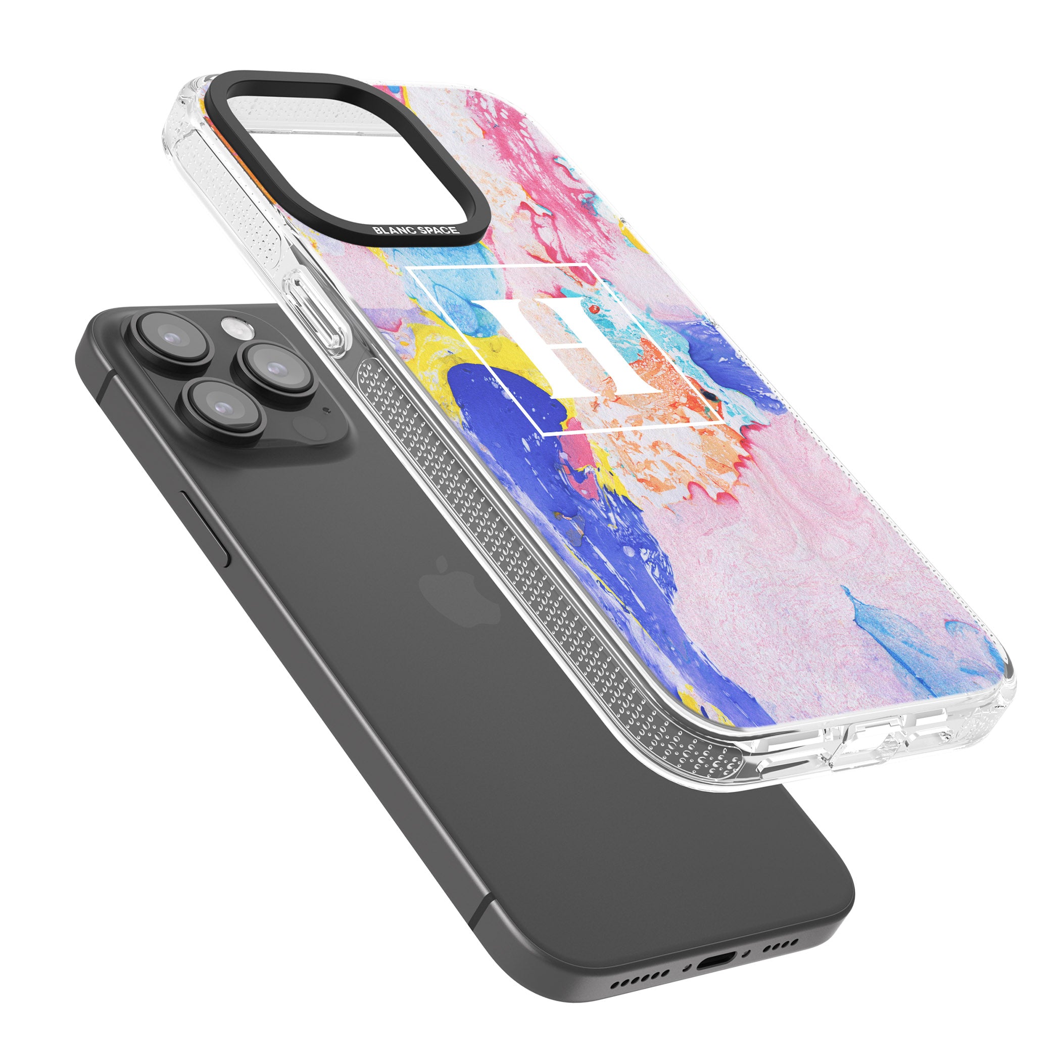 Personalised Mixed Pastels Marbled Paper iPhone 15 Pro Max / 15 Pro / 14 Pro Max / 14 Pro / 13 Pro Clear Case Impact Air - Blanc Space