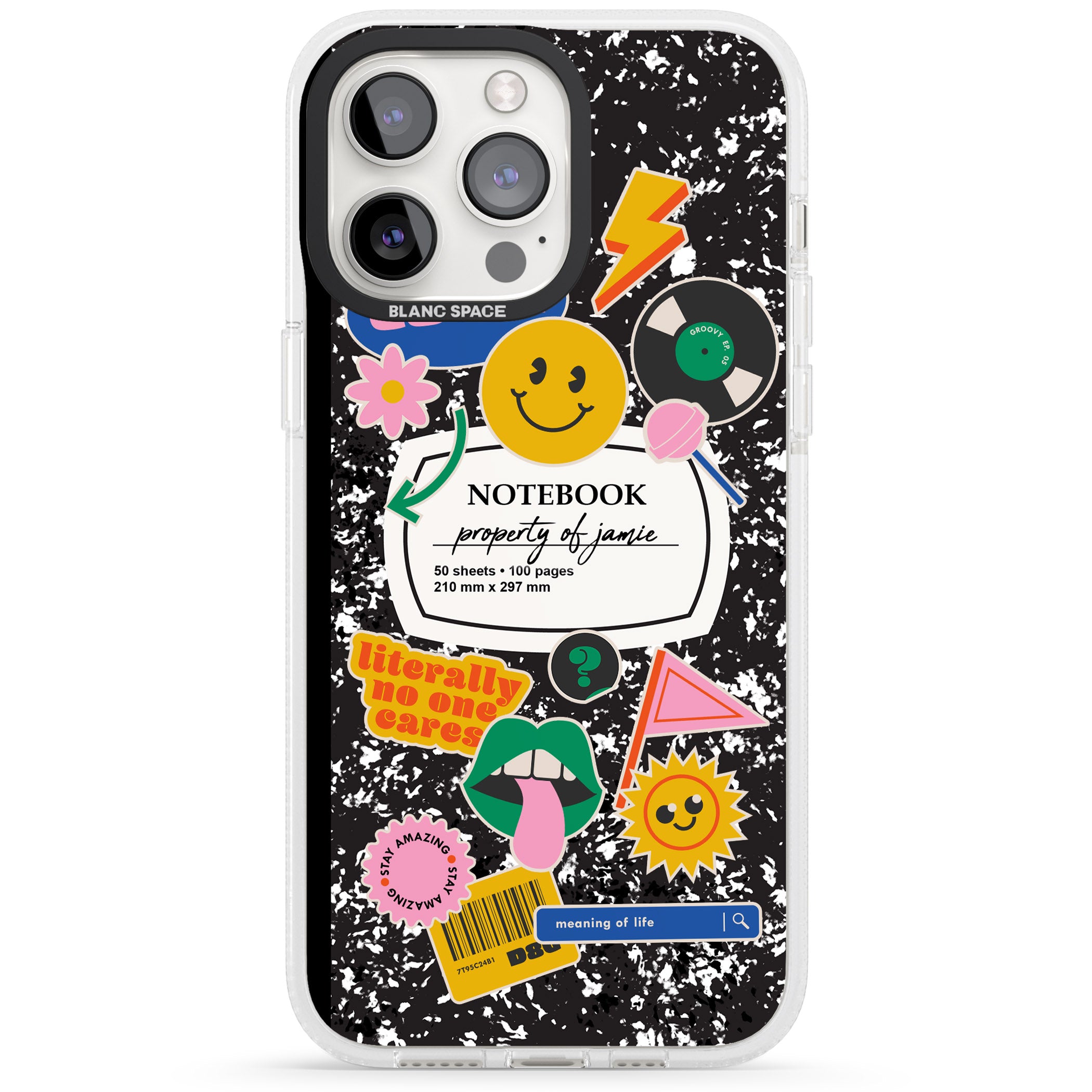 Personalised Notebook Cover with Stickers iPhone 15 Pro Max / 15 Pro / 14 Pro Max / 14 Pro / 13 Pro Clear Case Impact Air - Blanc Space