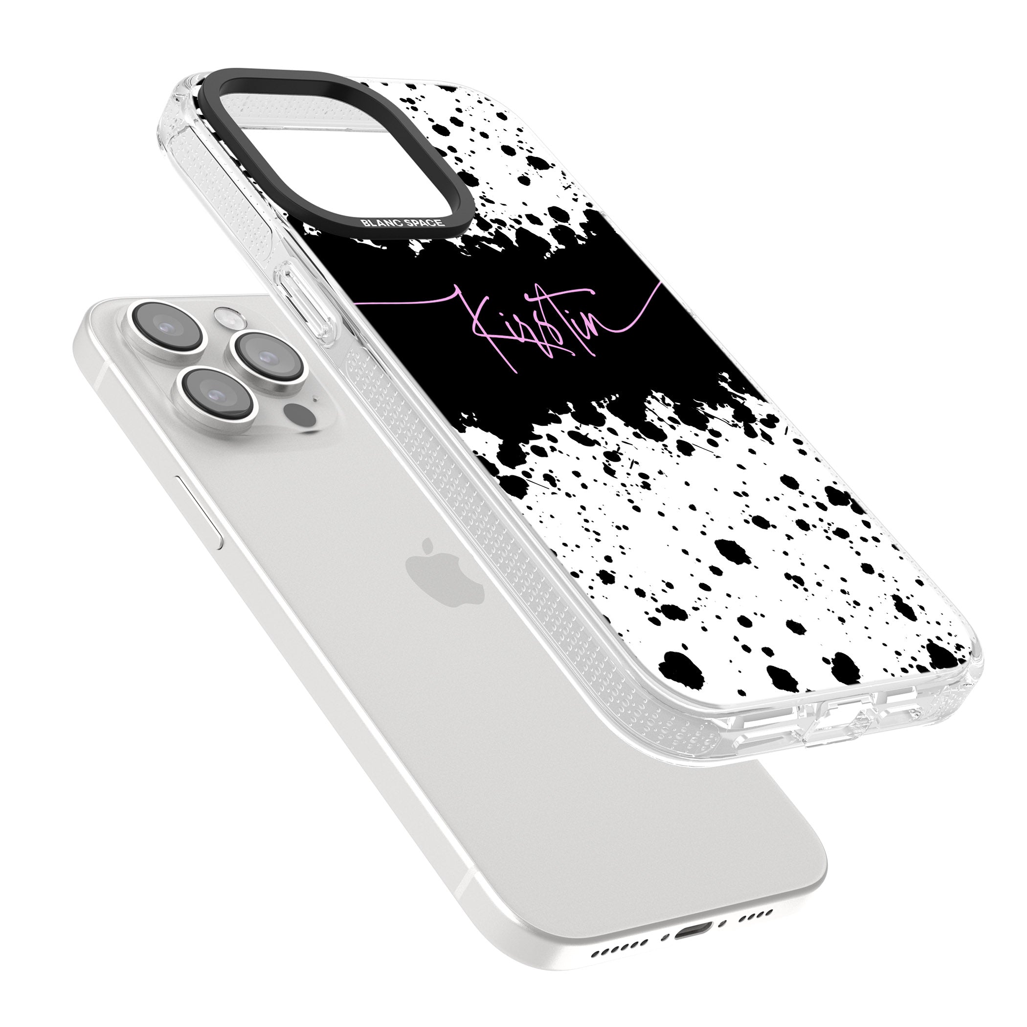 Personalised Black & White Paint Splatters iPhone 15 Pro Max / 15 Pro / 14 Pro Max / 14 Pro / 13 Pro Clear Case Impact Air - Blanc Space