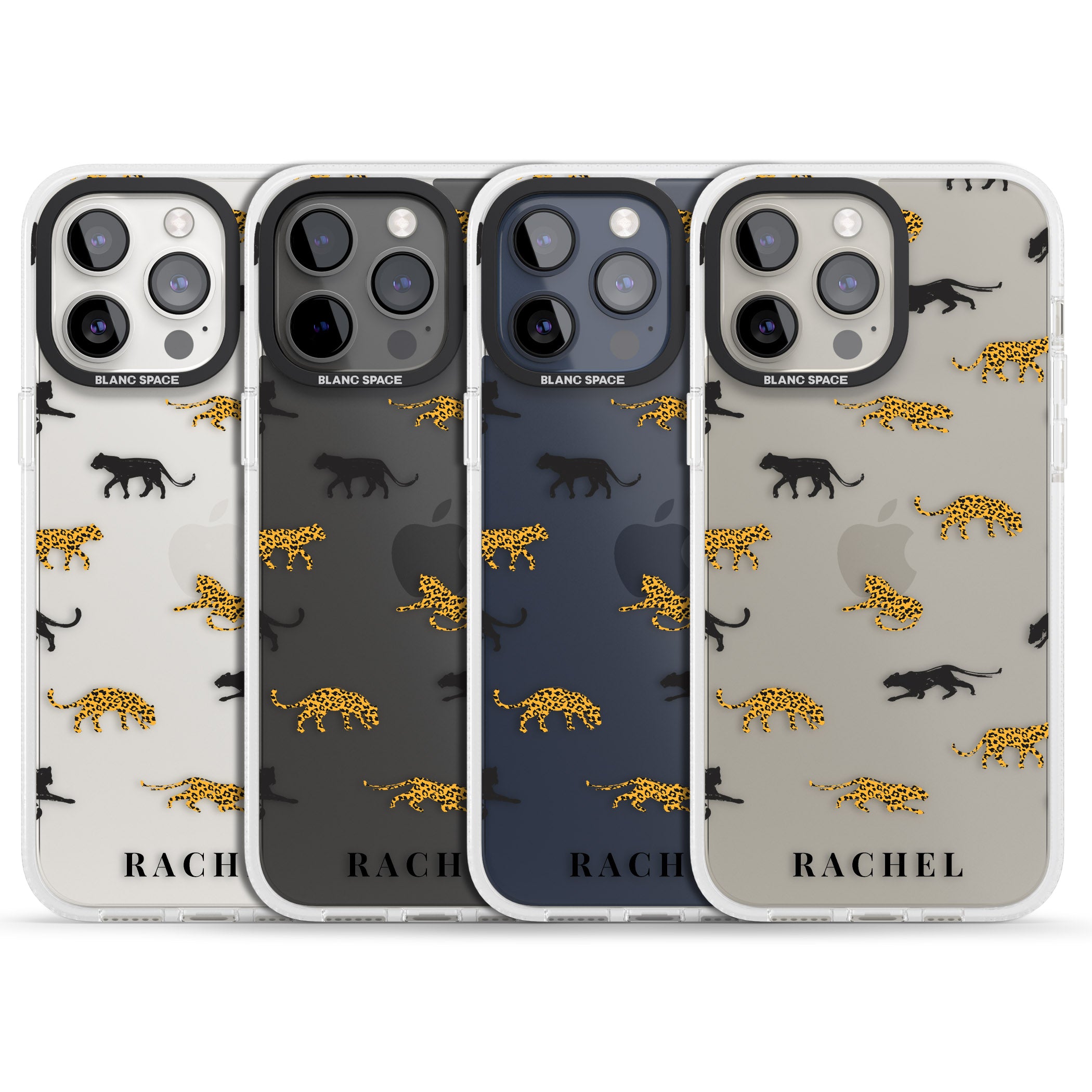 Personalised Jaguar Pattern on Transparent iPhone 15 Pro Max / 15 Pro / 14 Pro Max / 14 Pro / 13 Pro Clear Case Impact Air - Blanc Space