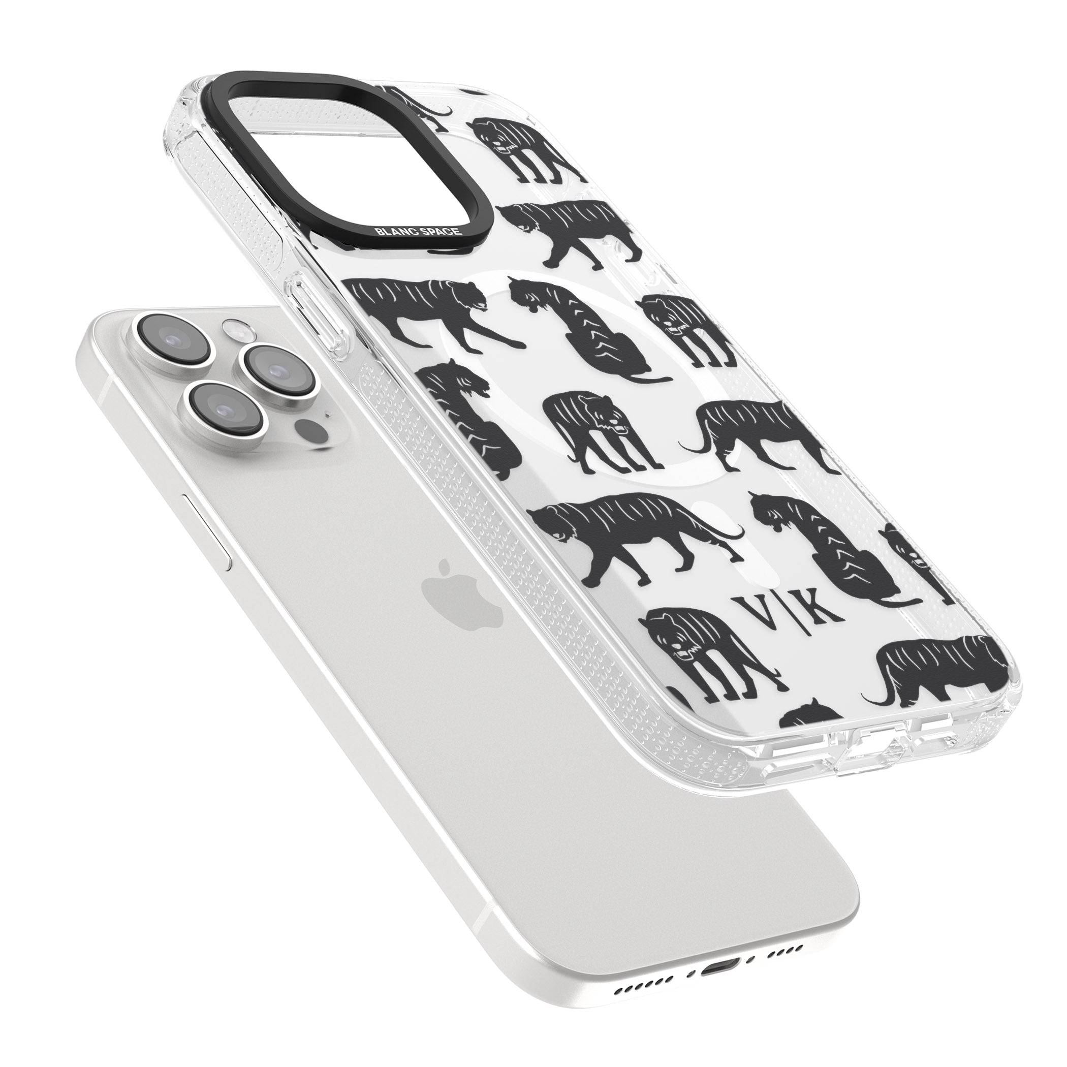 Personalised Tiger Silhouettes iPhone 15 Pro Max / 15 Pro / 14 Pro Max / 14 Pro / 13 Pro Clear Case Impact Air - Blanc Space