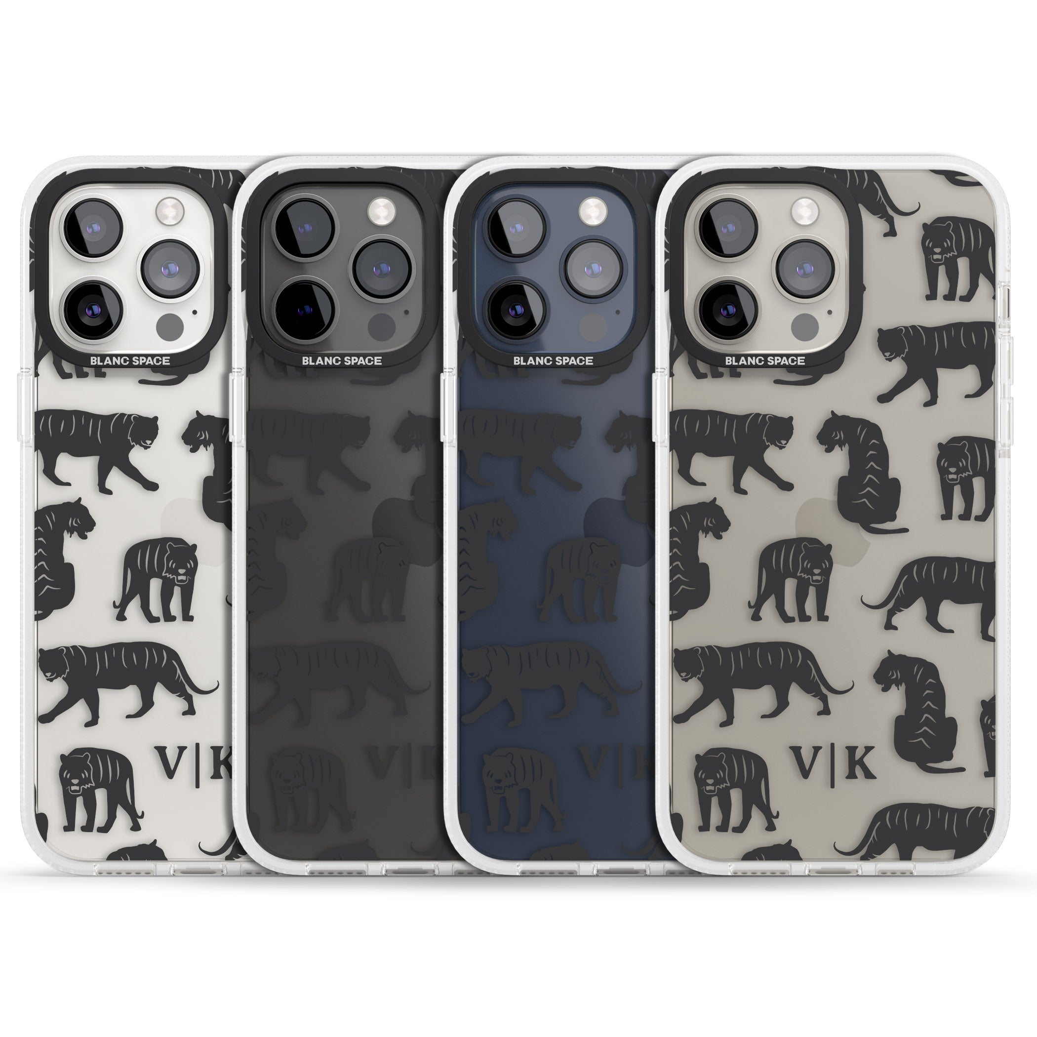 Personalised Tiger Silhouettes iPhone 15 Pro Max / 15 Pro / 14 Pro Max / 14 Pro / 13 Pro Clear Case Impact Air - Blanc Space