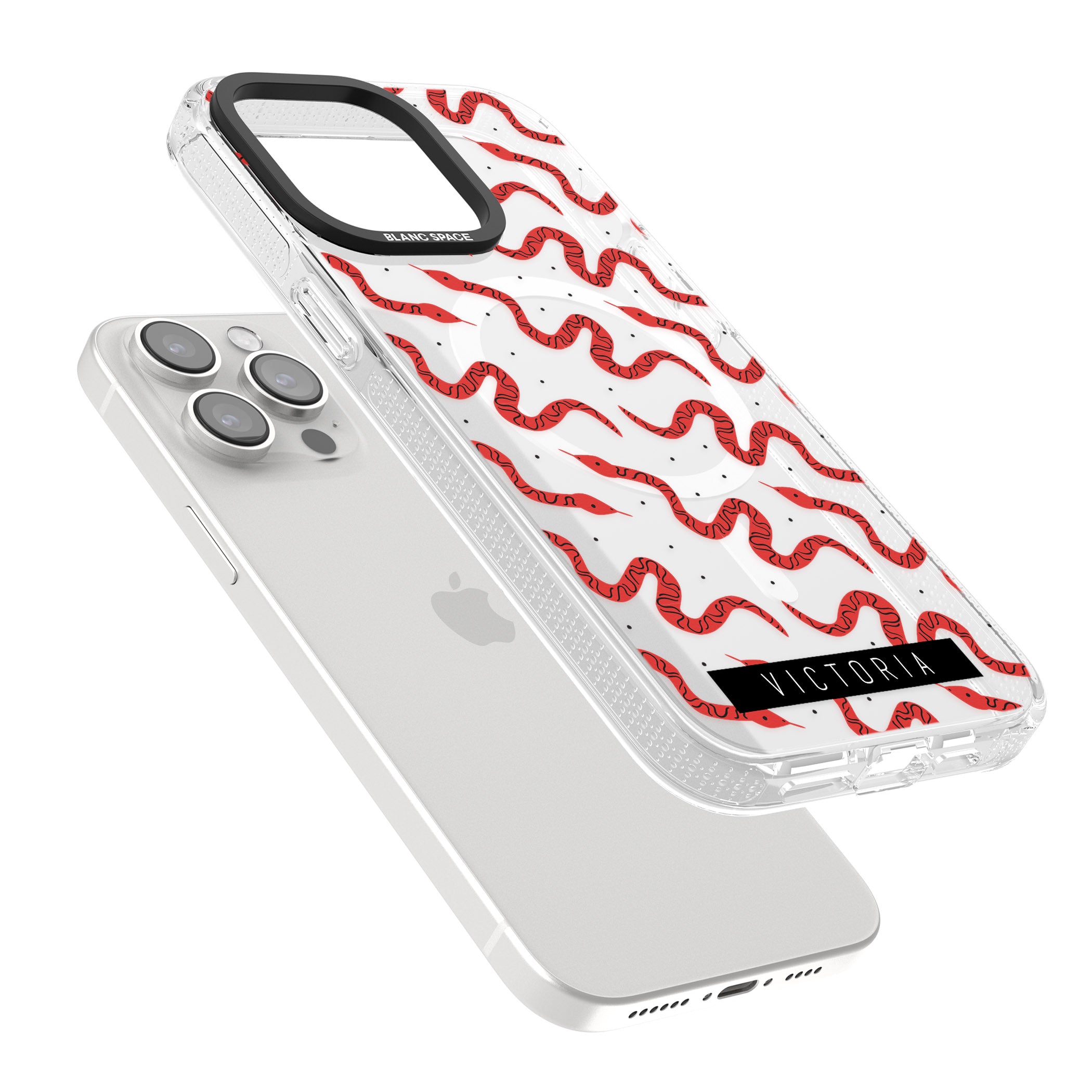 Personalised Snake Pattern iPhone 15 Pro Max / 15 Pro / 14 Pro Max / 14 Pro / 13 Pro Clear Case Impact Air - Blanc Space