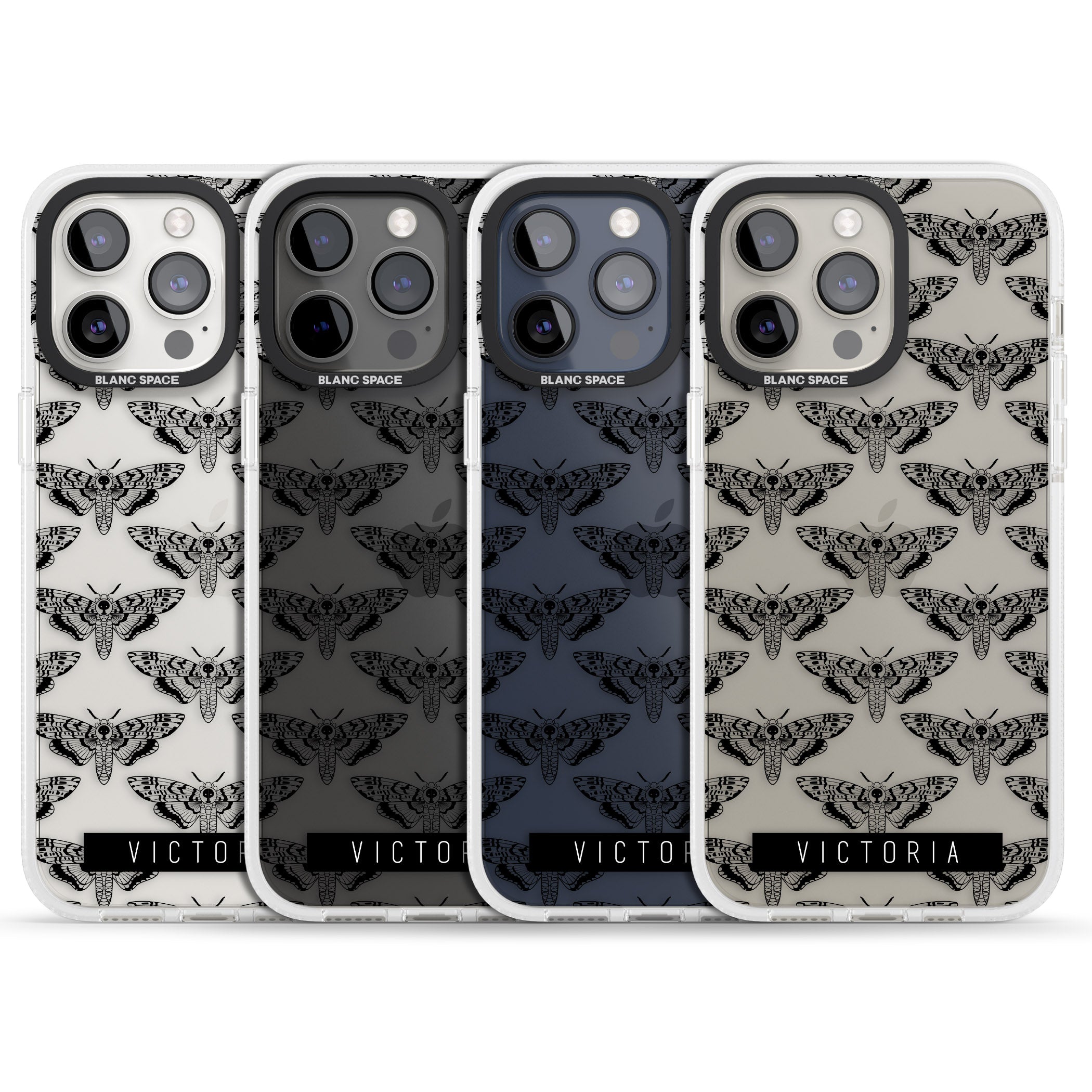 Personalised Hawk Moth Pattern iPhone 15 Pro Max / 15 Pro / 14 Pro Max / 14 Pro / 13 Pro Clear Case Impact Air - Blanc Space