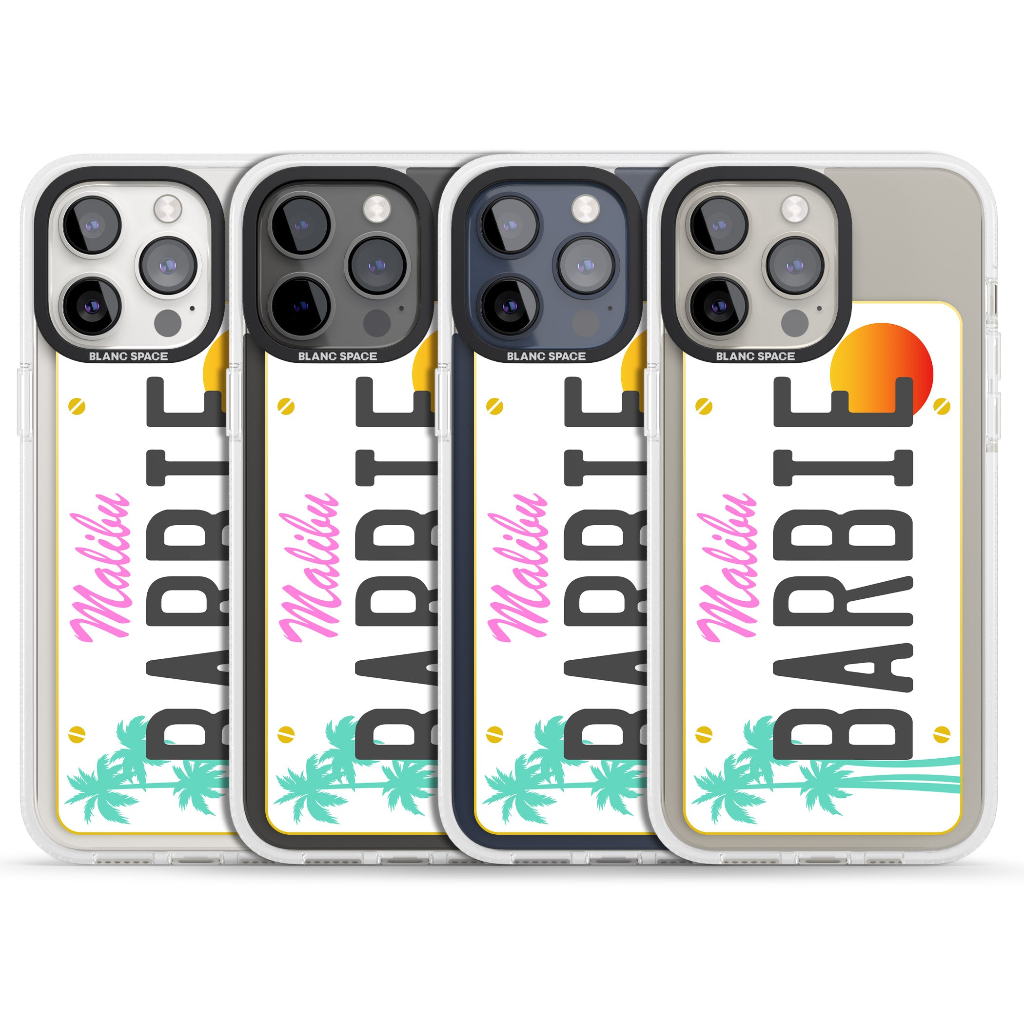 Personalised Malibu License Plate iPhone 15 Pro Max / 15 Pro / 14 Pro Max / 14 Pro / 13 Pro Clear Case Impact Air - Blanc Space