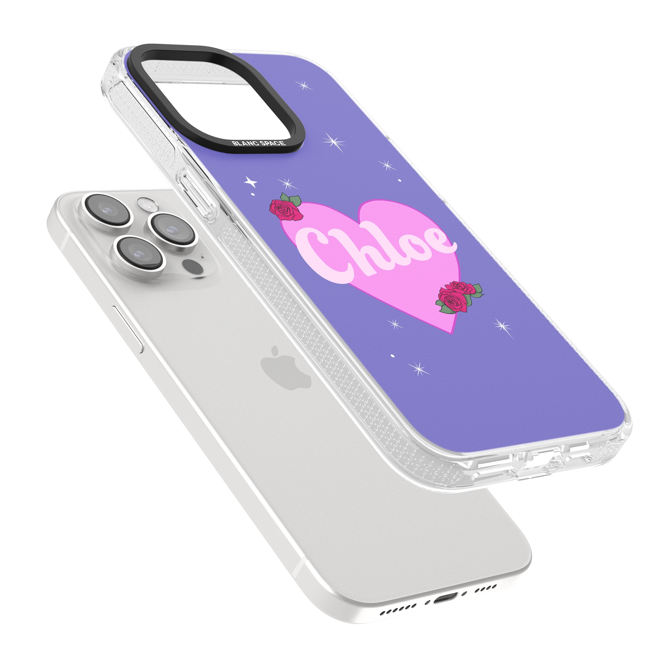 Personalised Glamorous Love Heart iPhone 15 Pro Max / 15 Pro / 14 Pro Max / 14 Pro / 13 Pro Clear Case Impact Air - Blanc Space