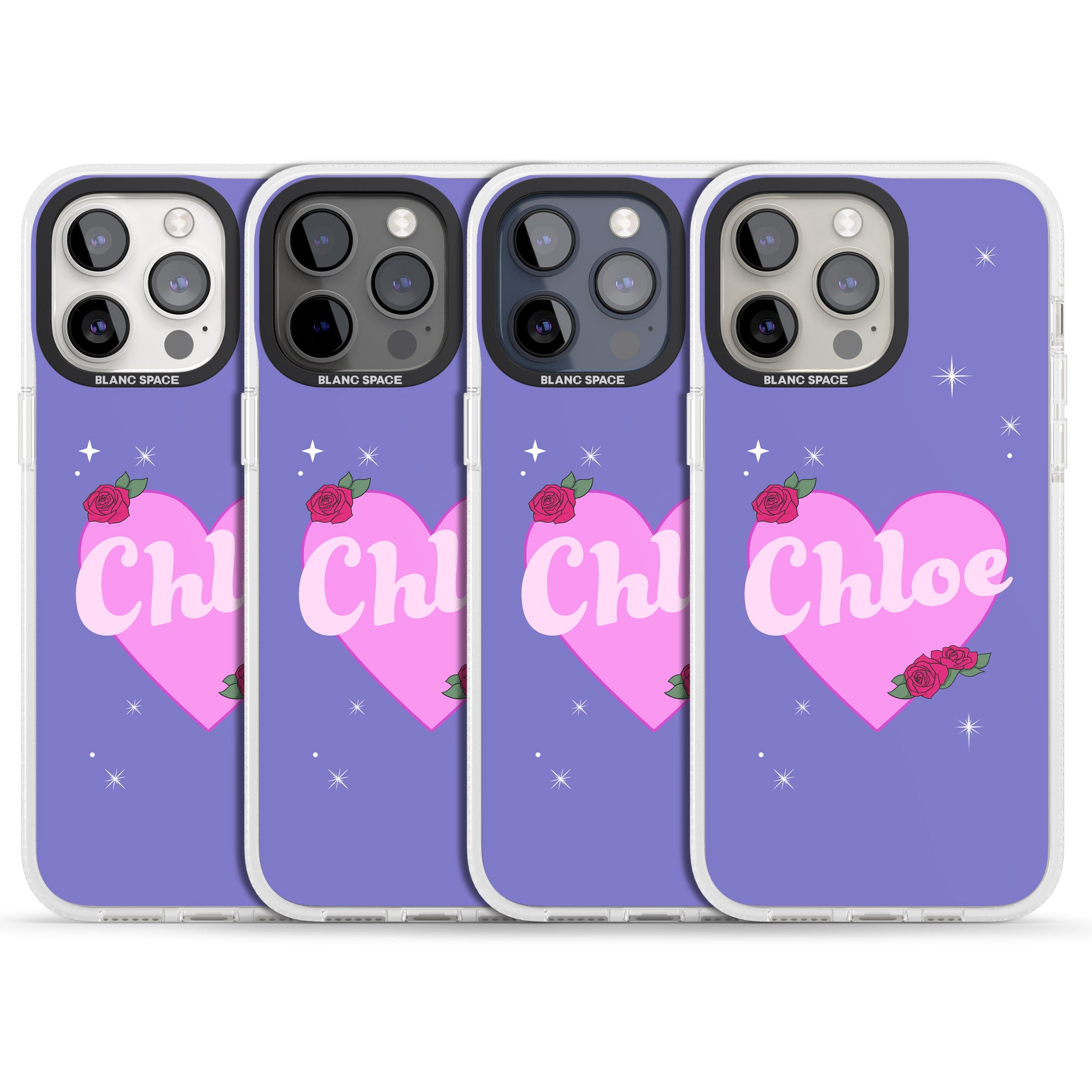 Personalised Glamorous Love Heart iPhone 15 Pro Max / 15 Pro / 14 Pro Max / 14 Pro / 13 Pro Clear Case Impact Air - Blanc Space