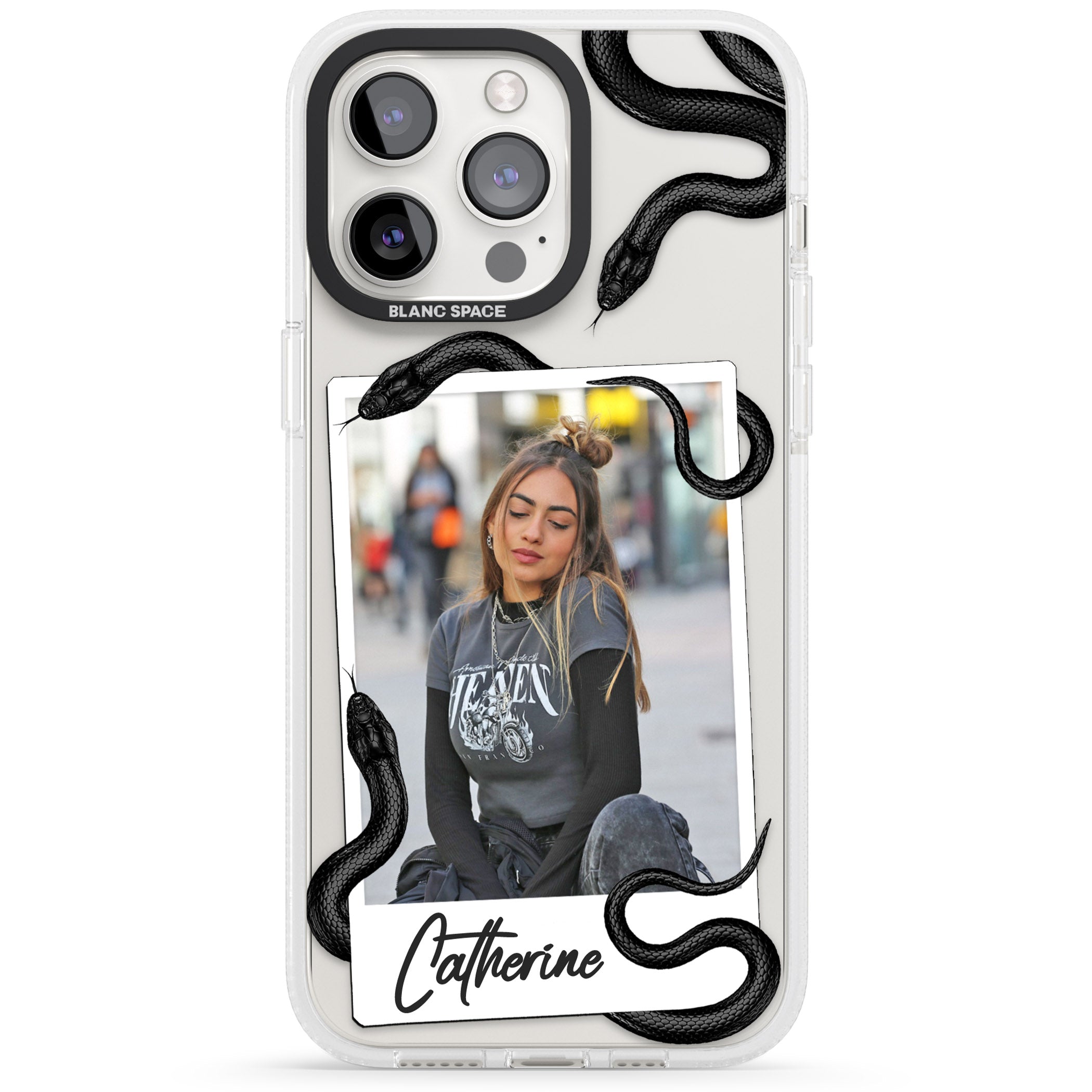Personalised Snake Instant Photo iPhone 15 Pro Max / 15 Pro / 14 Pro Max / 14 Pro / 13 Pro Clear Case Impact Air - Blanc Space
