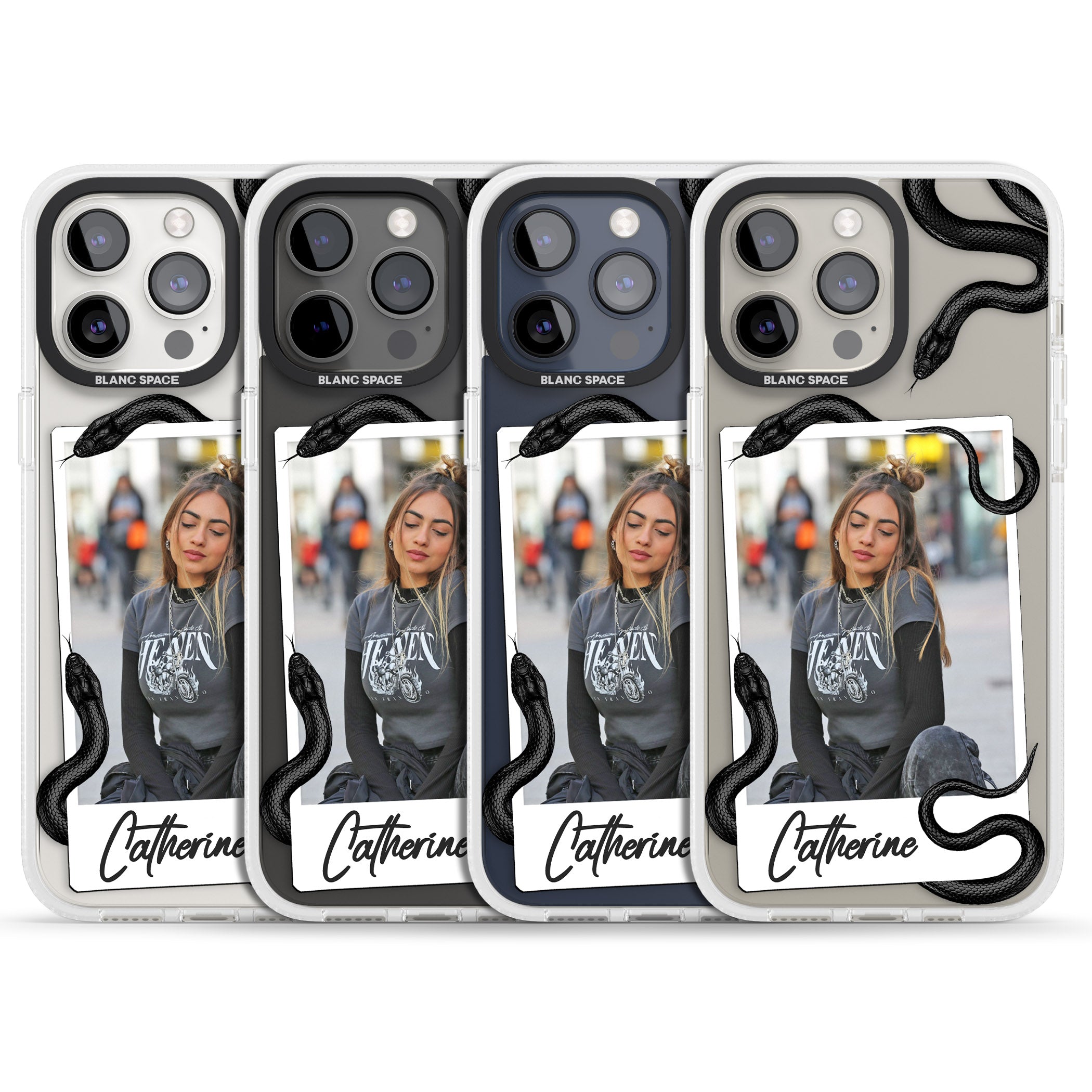 Personalised Snake Instant Photo iPhone 15 Pro Max / 15 Pro / 14 Pro Max / 14 Pro / 13 Pro Clear Case Impact Air - Blanc Space