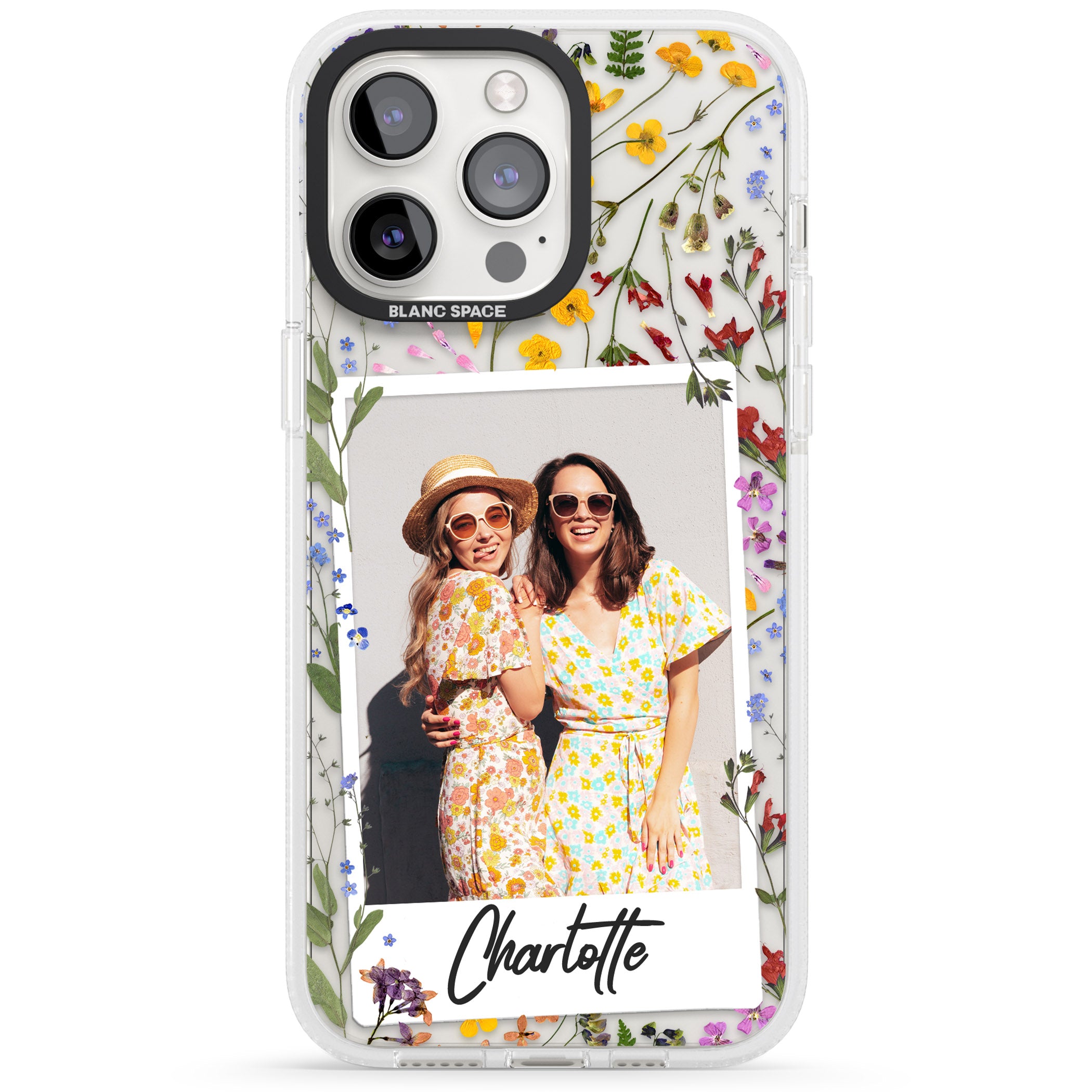 Personalised Wildflower Instant Photo iPhone 15 Pro Max / 15 Pro / 14 Pro Max / 14 Pro / 13 Pro Clear Case Impact Air - Blanc Space