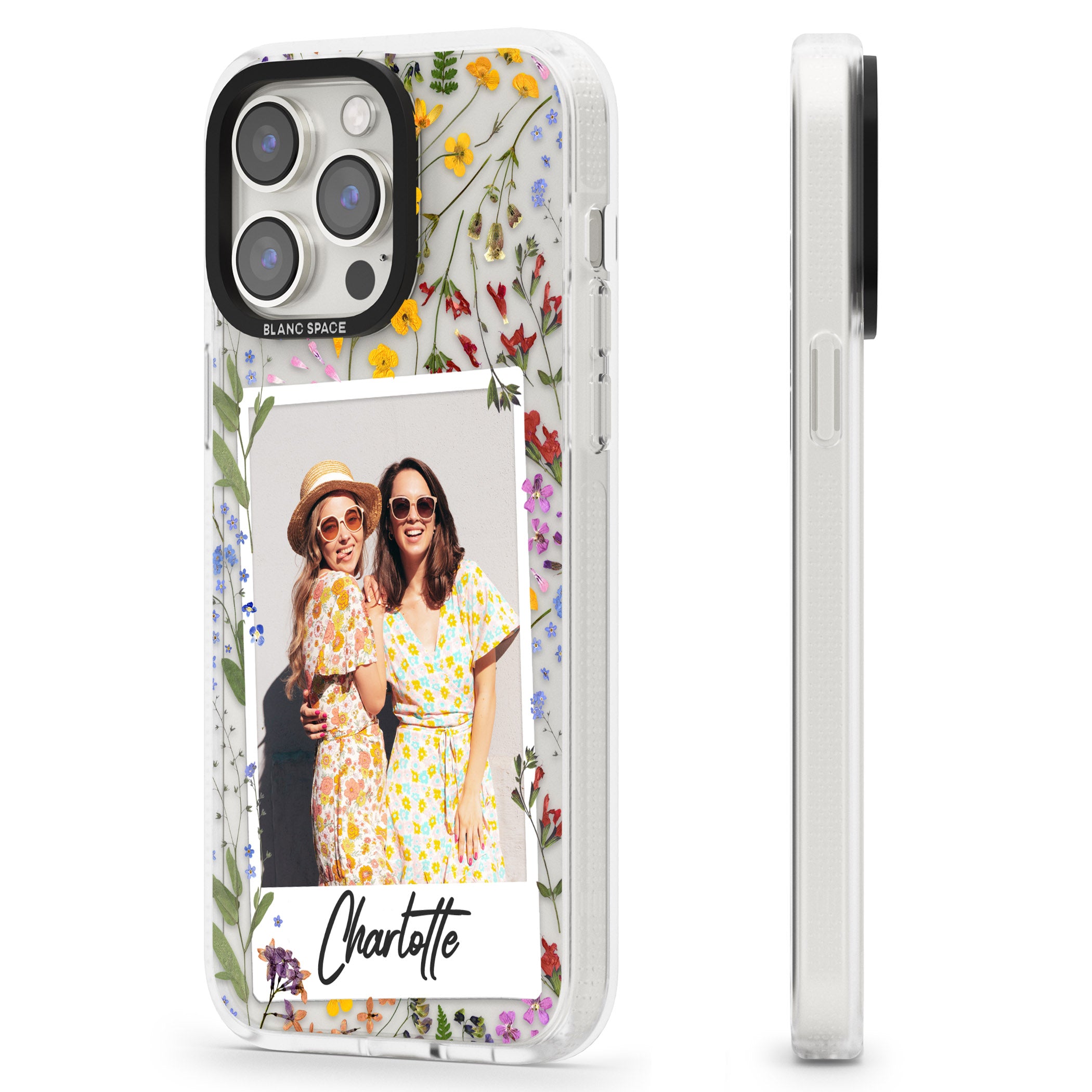 Personalised Wildflower Instant Photo iPhone 15 Pro Max / 15 Pro / 14 Pro Max / 14 Pro / 13 Pro Clear Case Impact Air - Blanc Space