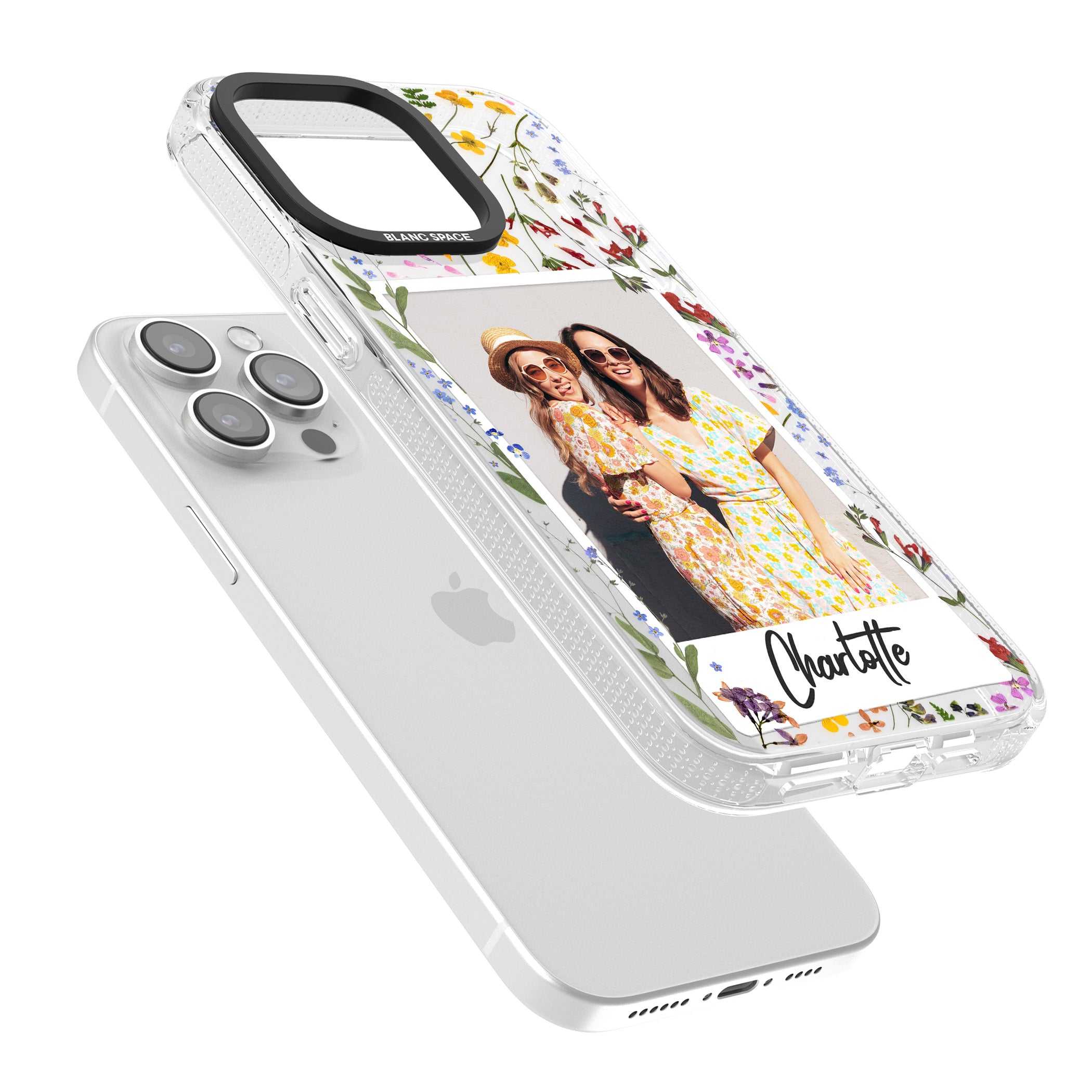 Personalised Wildflower Instant Photo iPhone 15 Pro Max / 15 Pro / 14 Pro Max / 14 Pro / 13 Pro Clear Case Impact Air - Blanc Space