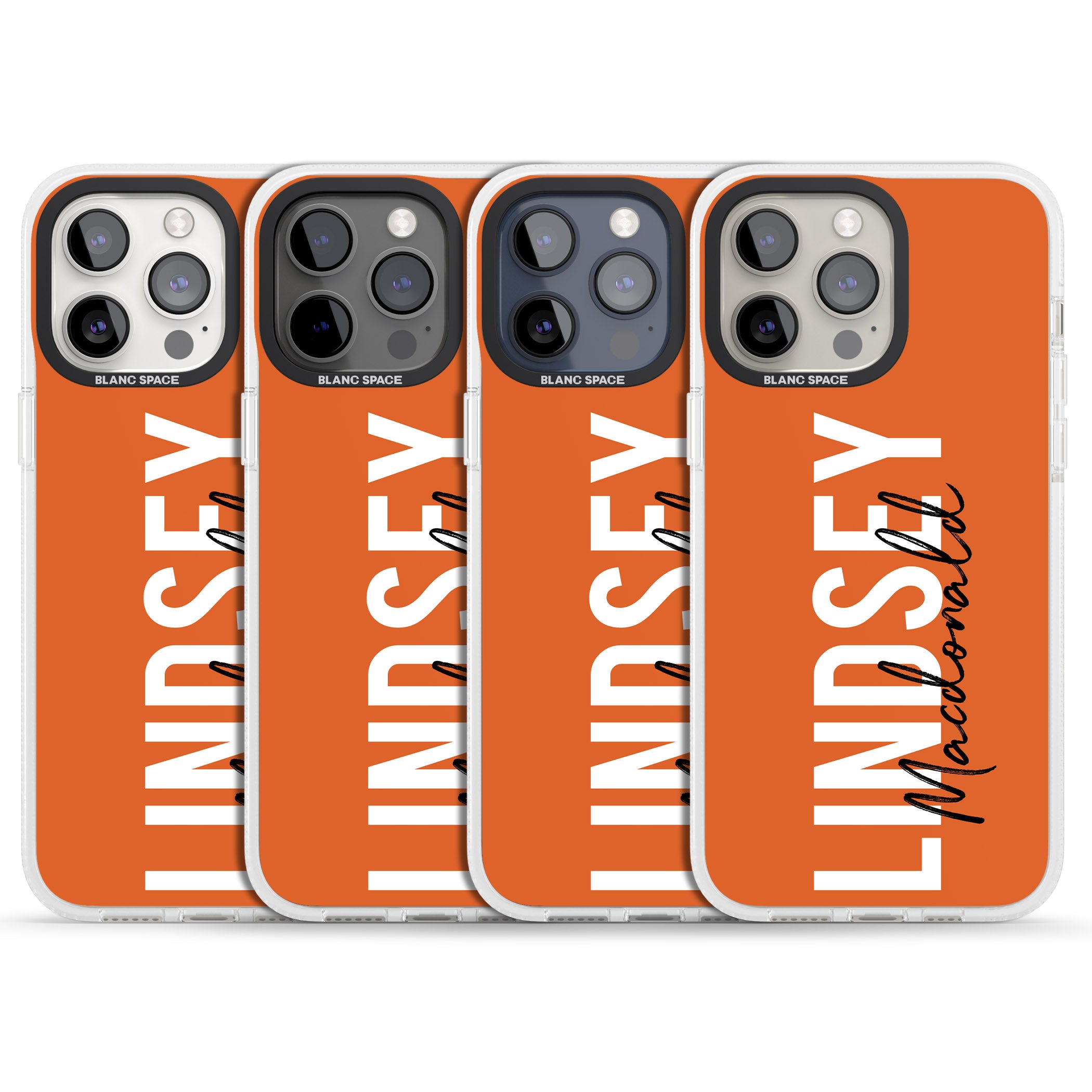 Personalised Bold Name: Orange iPhone 15 Pro Max / 15 Pro / 14 Pro Max / 14 Pro / 13 Pro Clear Case Impact Air - Blanc Space
