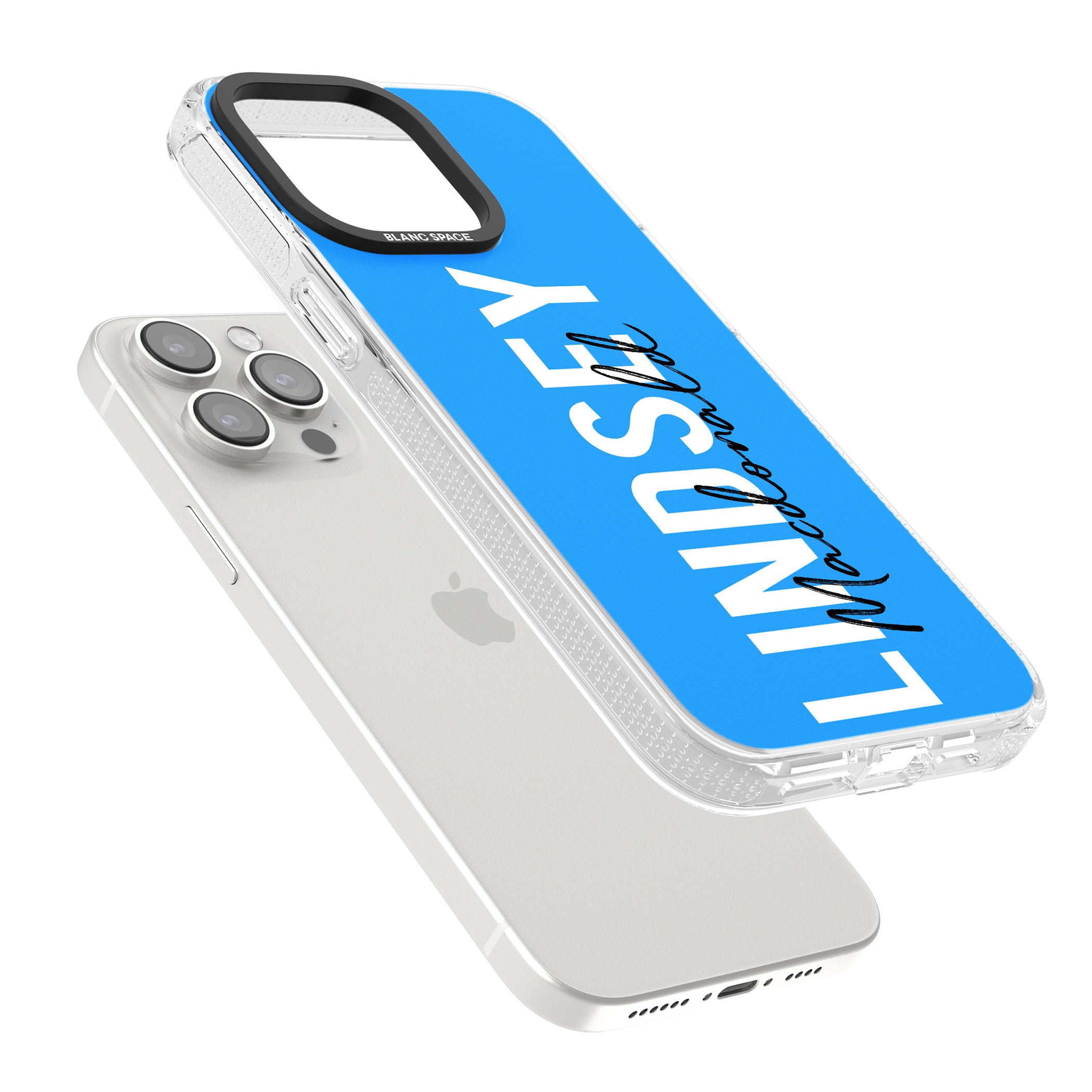 Personalised Bold Name: Blue iPhone 15 Pro Max / 15 Pro / 14 Pro Max / 14 Pro / 13 Pro Clear Case Impact Air - Blanc Space