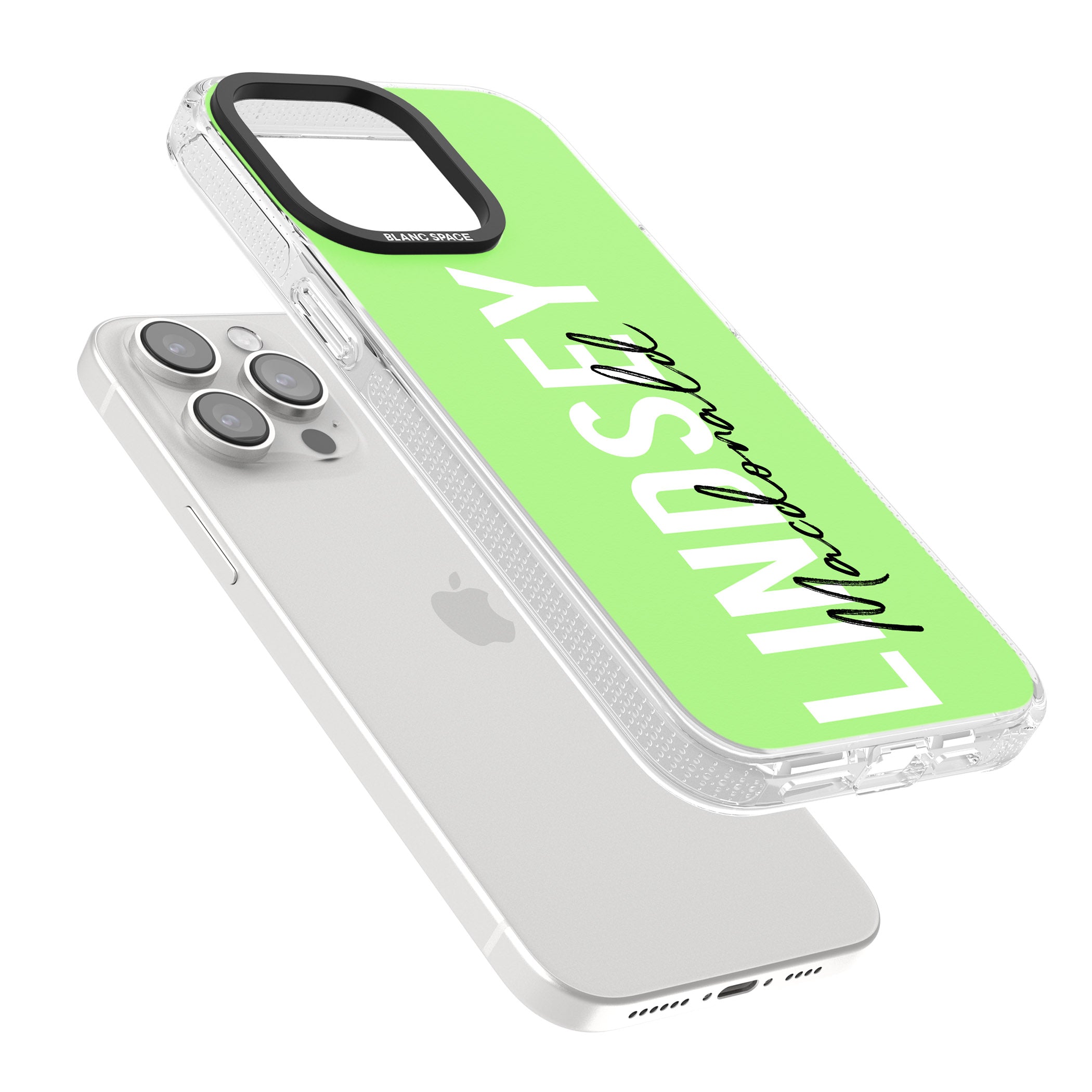 Personalised Bold Name: Lime iPhone 15 Pro Max / 15 Pro / 14 Pro Max / 14 Pro / 13 Pro Clear Case Impact Air - Blanc Space