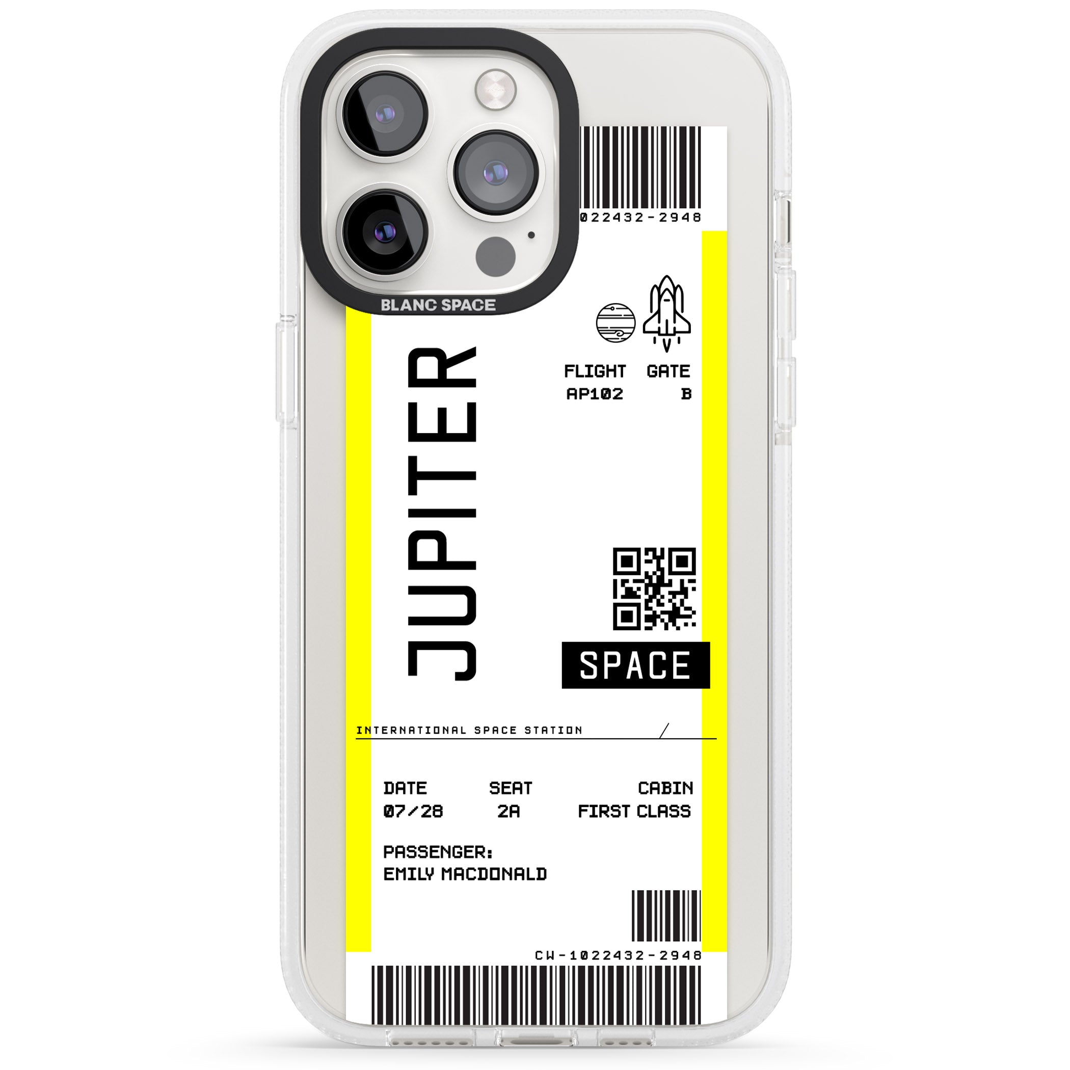 Personalised Jupiter Travel Ticket iPhone 15 Pro Max / 15 Pro / 14 Pro Max / 14 Pro / 13 Pro Clear Case Impact Air - Blanc Space