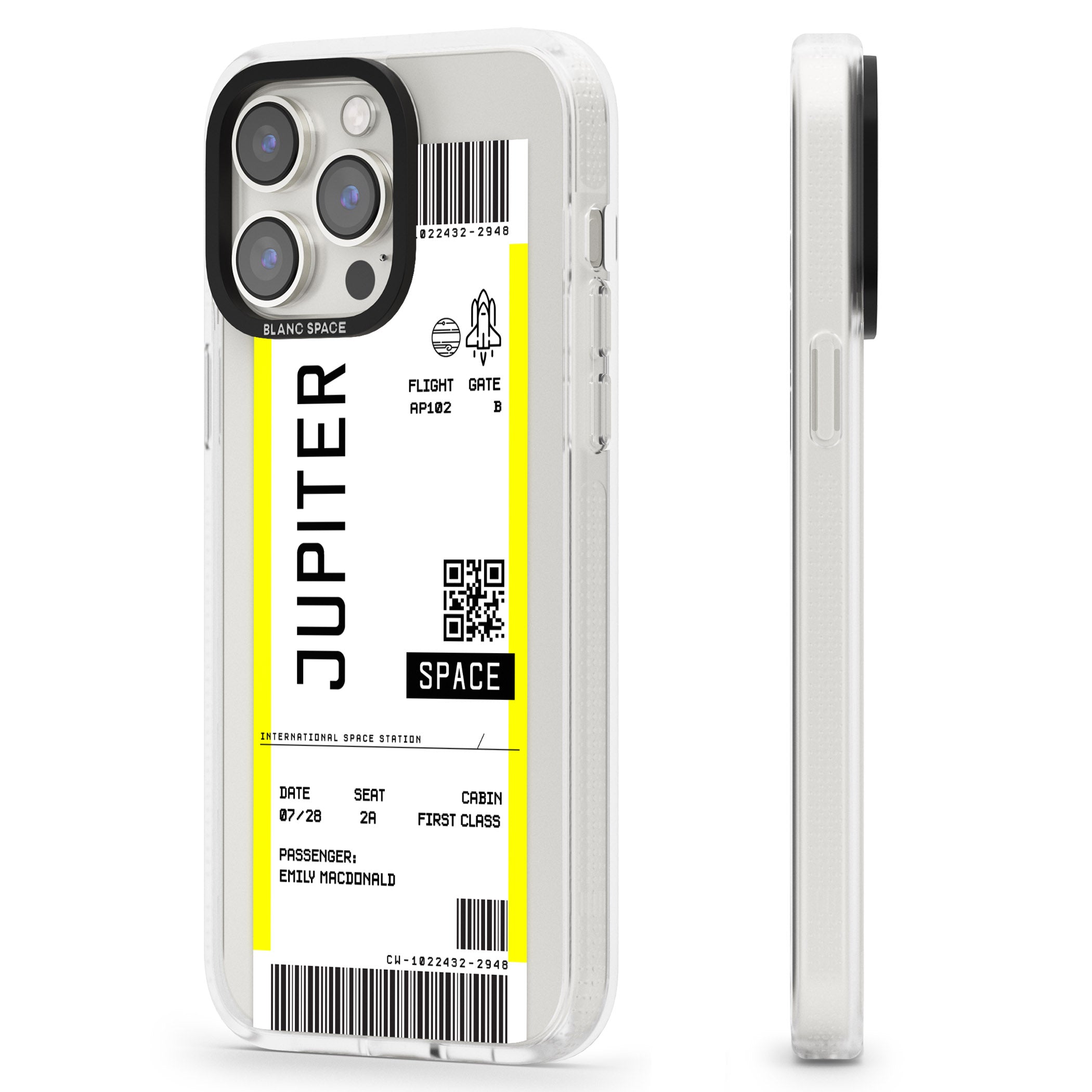 Personalised Jupiter Travel Ticket iPhone 15 Pro Max / 15 Pro / 14 Pro Max / 14 Pro / 13 Pro Clear Case Impact Air - Blanc Space