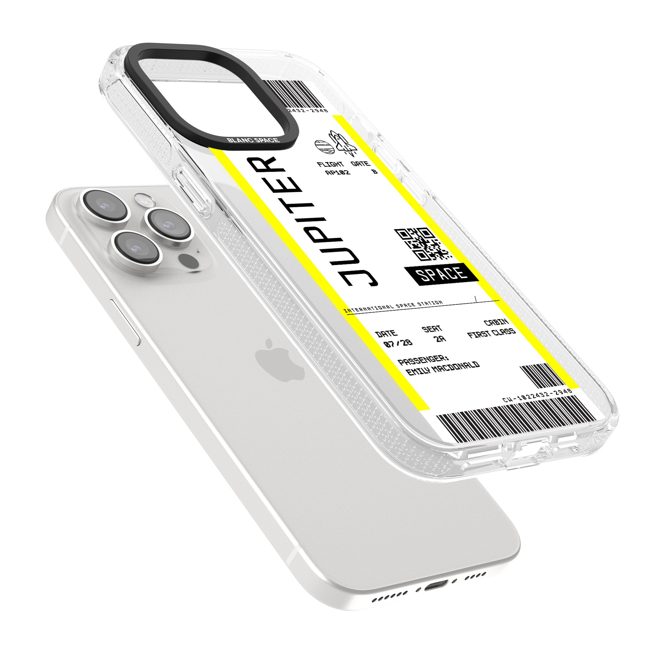 Personalised Jupiter Travel Ticket iPhone 15 Pro Max / 15 Pro / 14 Pro Max / 14 Pro / 13 Pro Clear Case Impact Air - Blanc Space