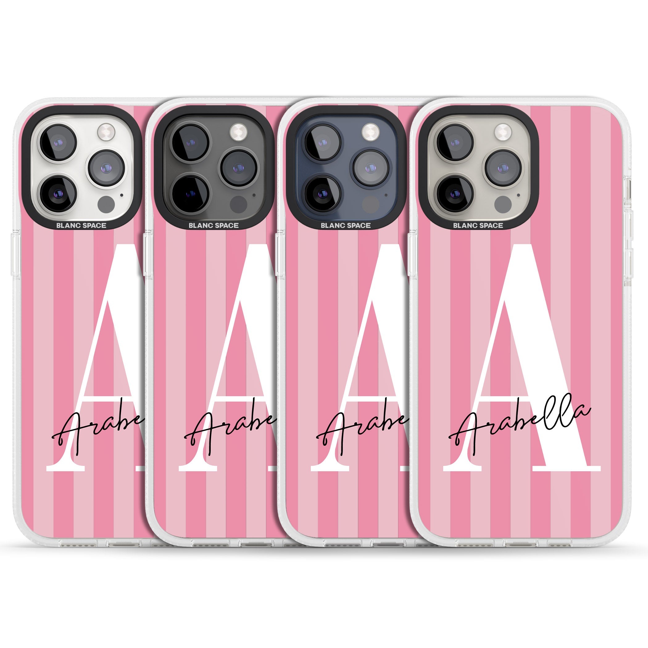 Personalised Pink on Pink Stripes iPhone 15 Pro Max / 15 Pro / 14 Pro Max / 14 Pro / 13 Pro Clear Case Impact Air - Blanc Space