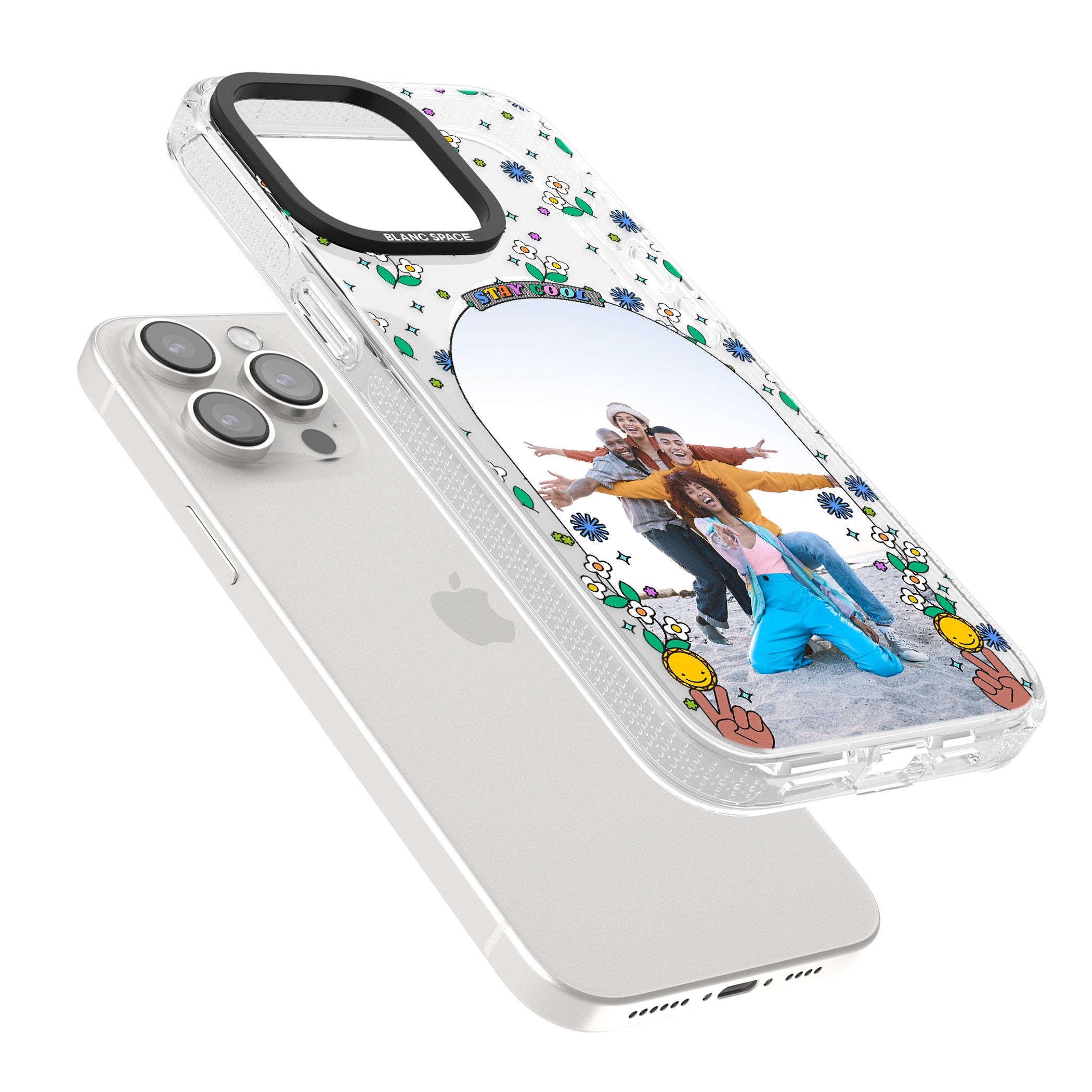 Personalised Summer Photo Frame iPhone 15 Pro Max / 15 Pro / 14 Pro Max / 14 Pro / 13 Pro Clear Case Impact Air - Blanc Space