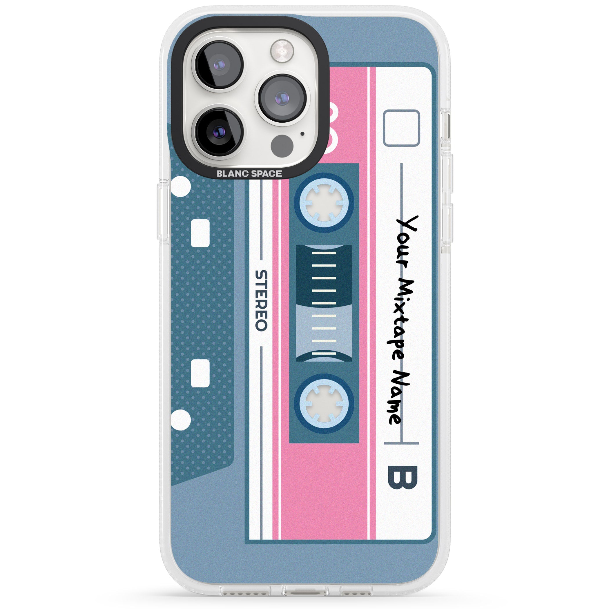 Personalised Retro Mixtape iPhone 15 Pro Max / 15 Pro / 14 Pro Max / 14 Pro / 13 Pro Clear Case Impact Air - Blanc Space