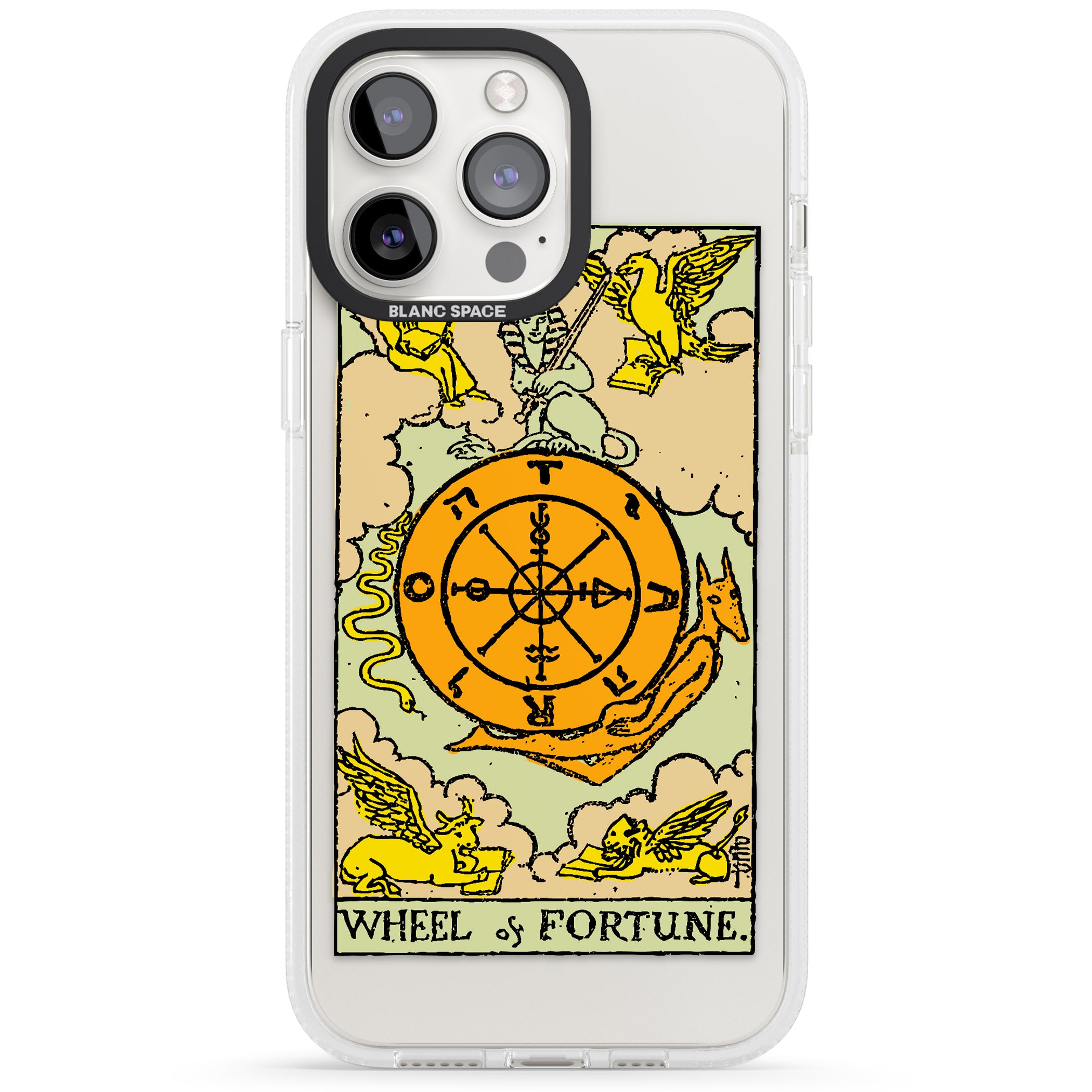 Personalised Wheel of Fortune Tarot Card - Colour iPhone 15 Pro Max / 15 Pro / 14 Pro Max / 14 Pro / 13 Pro Clear Case Impact Air - Blanc Space